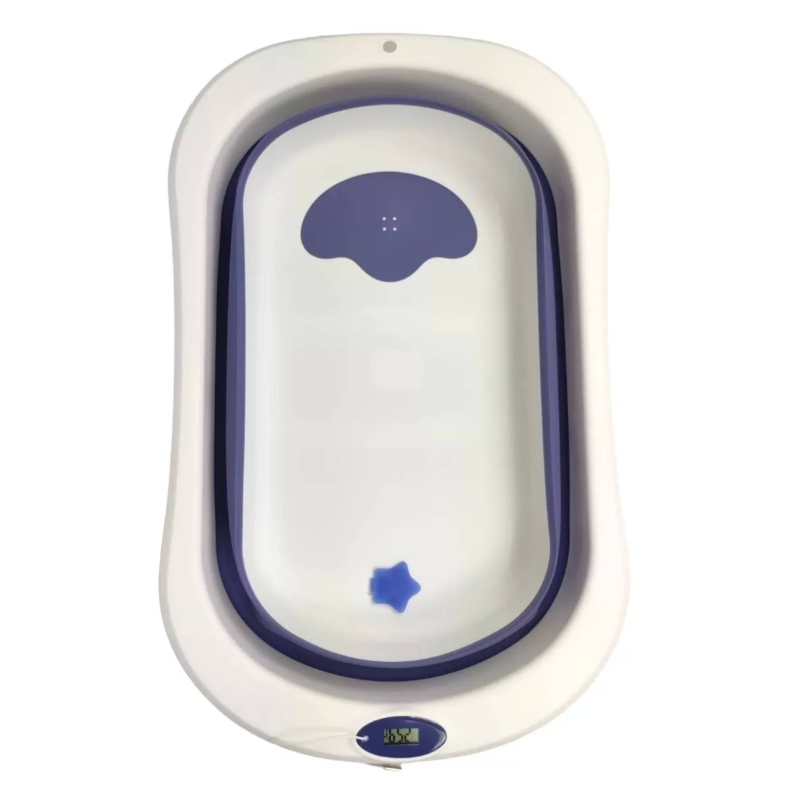 Bañera para Bebe Tina de Baño Plegable y Compacta Termometro - Azul