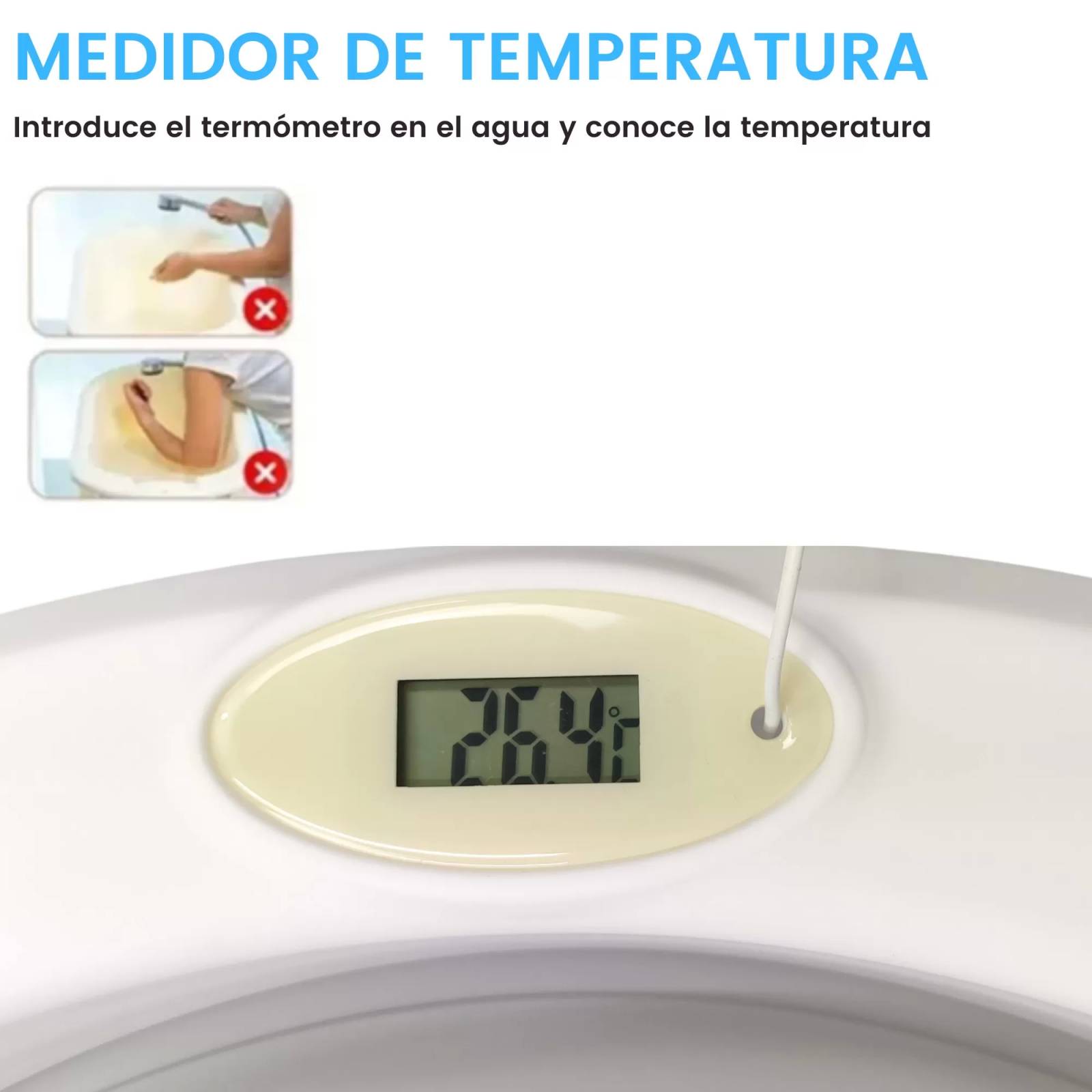 Bañera para Bebe Tina de Baño Plegable y Compacta Termometro - Gris