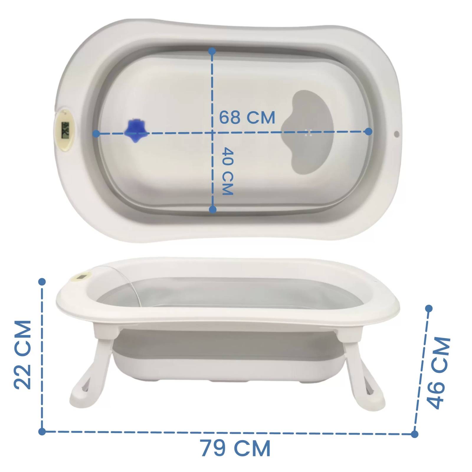 Bañera para Bebe Tina de Baño Plegable y Compacta Termometro - Gris