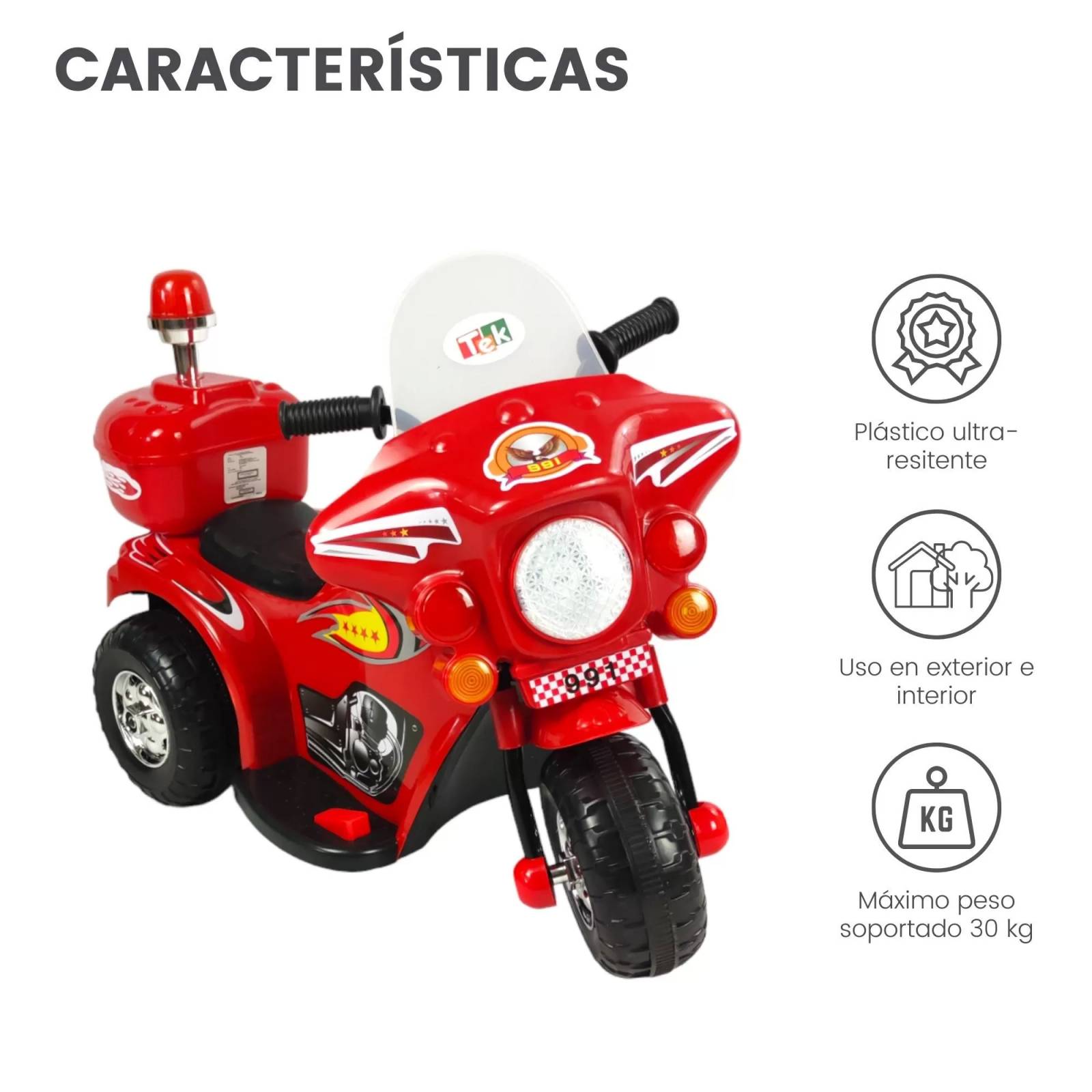 Motocicleta Montable Electrica Pequeña Sonido Luz LED 6v  - Rojo.