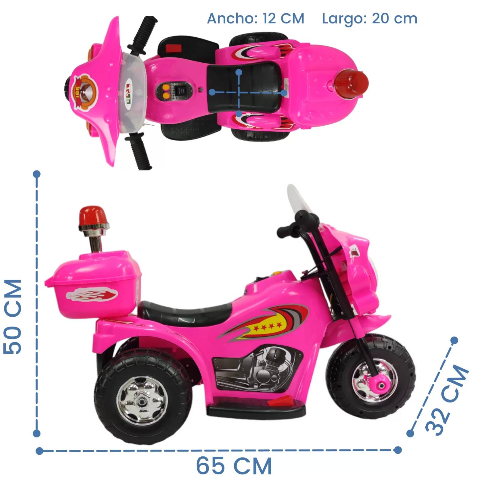Motocicleta Montable Electrica Pequeña Sonido Luz LED 6v - Rosa.