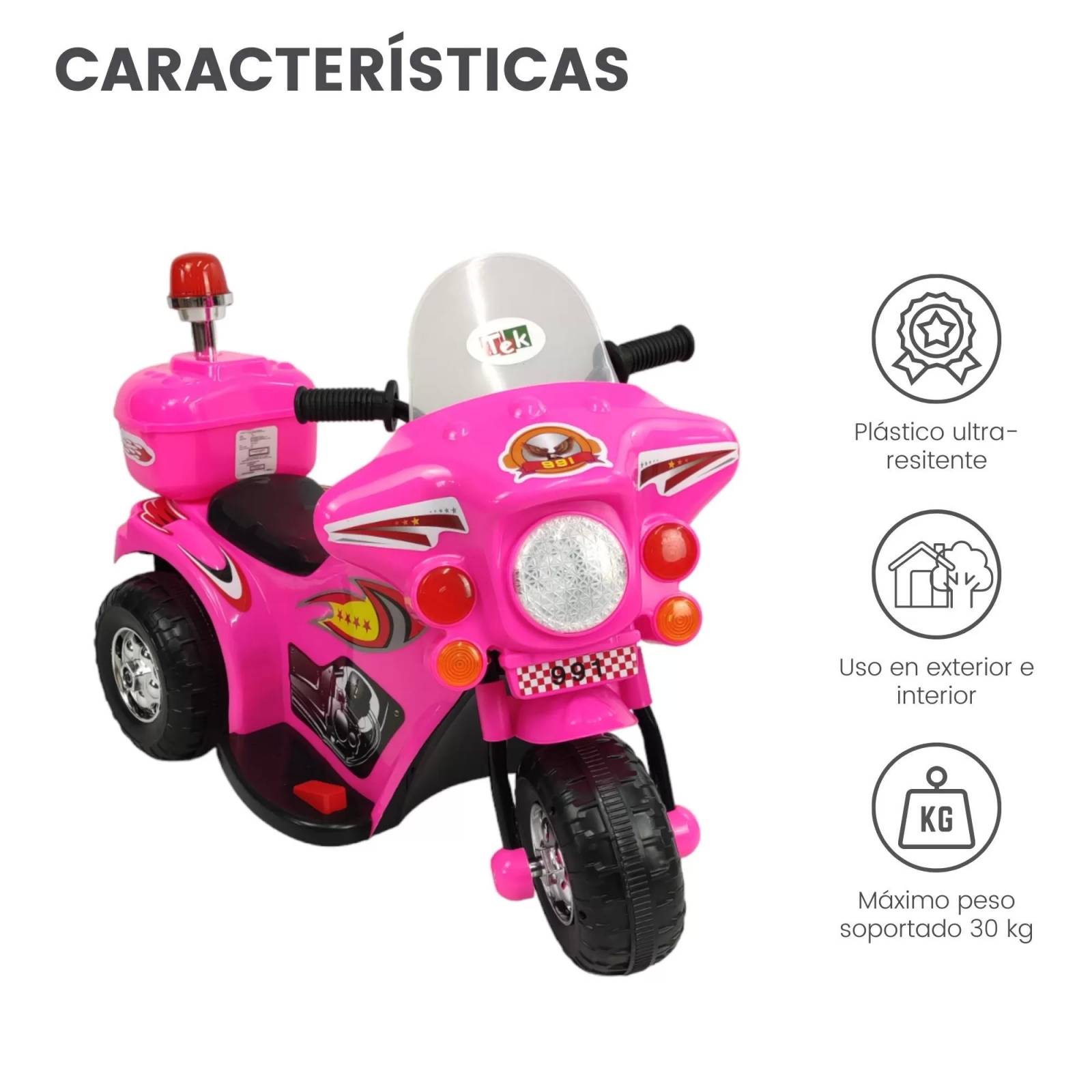 Motocicleta Montable Electrica Pequeña Sonido Luz LED 6v - Rosa.