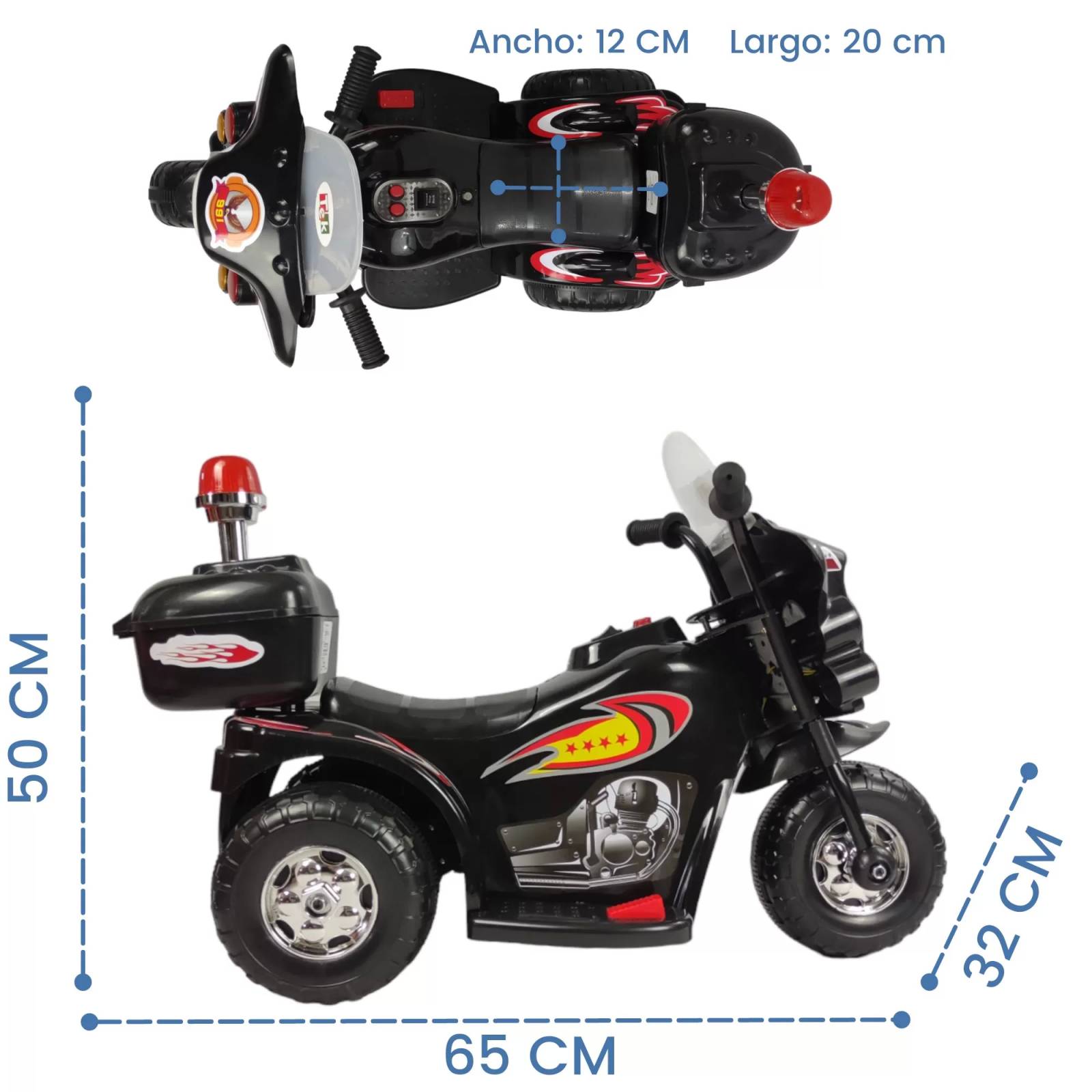 Motocicleta Montable Electrica Pequeña Sonido Luz LED 6v  - Negro.