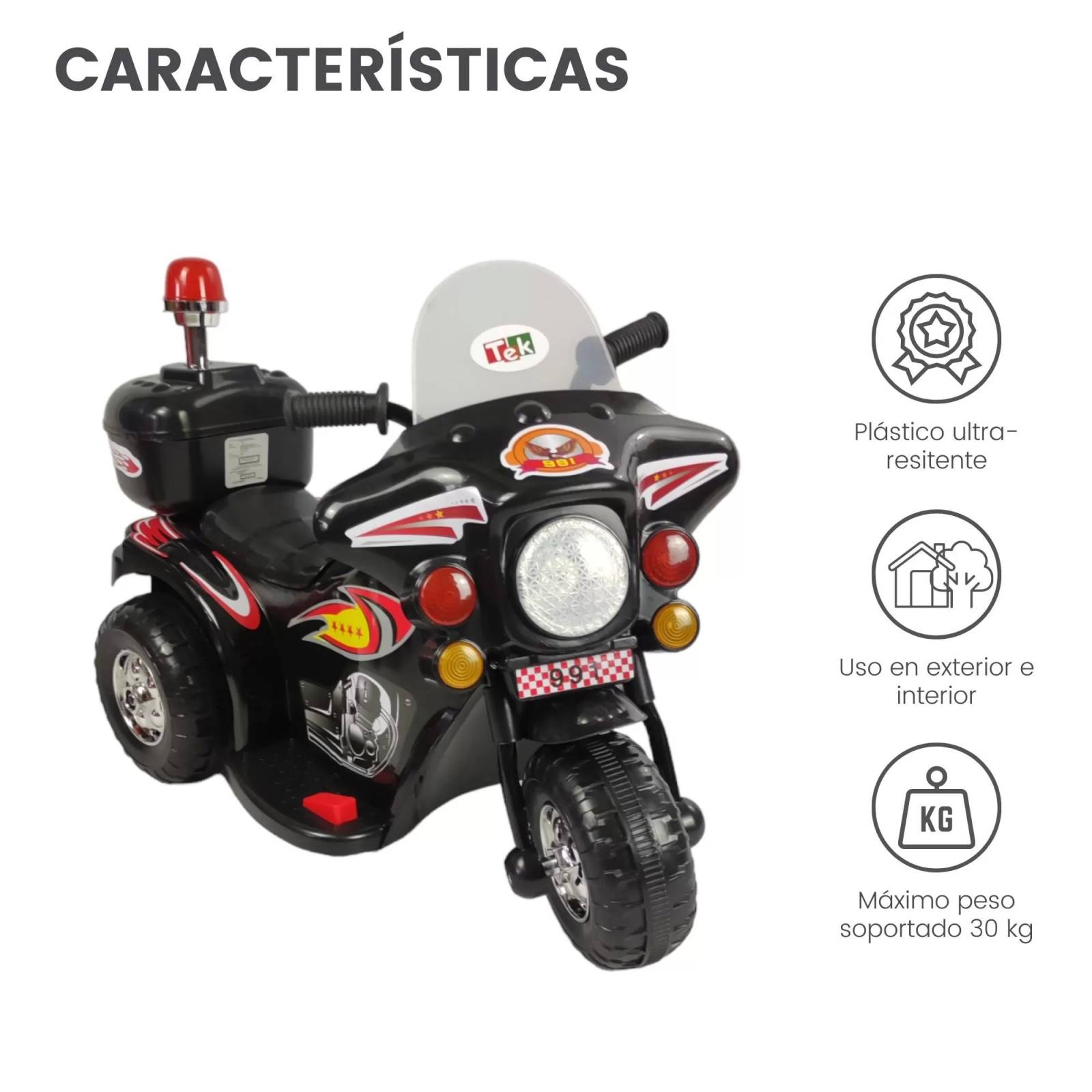 Motocicleta Montable Electrica Pequeña Sonido Luz LED 6v  - Negro.