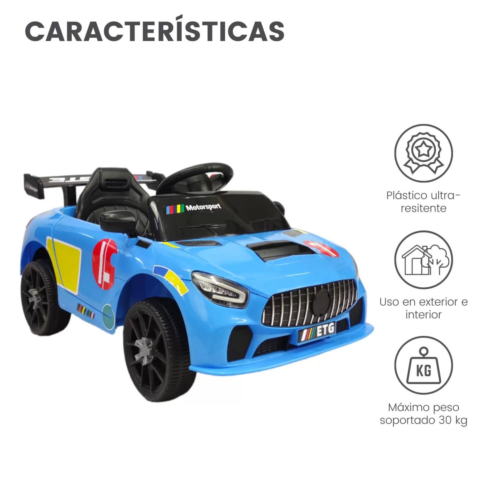 Montable Electrico Control Remoto 6v 90cm largo Luz y Sonido - Azul.