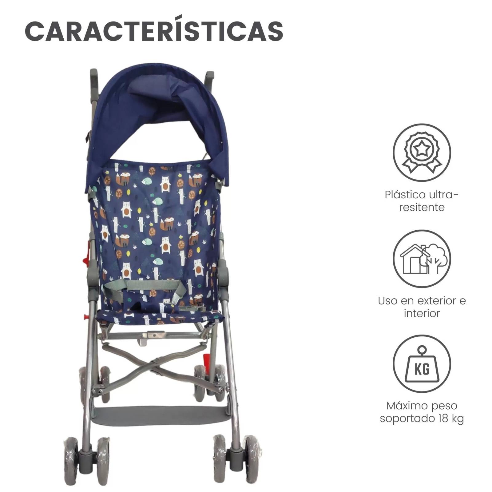 Carriola para Bebe de Baston,Toldo,Cinturon,Compacta,Frenos  - Azul