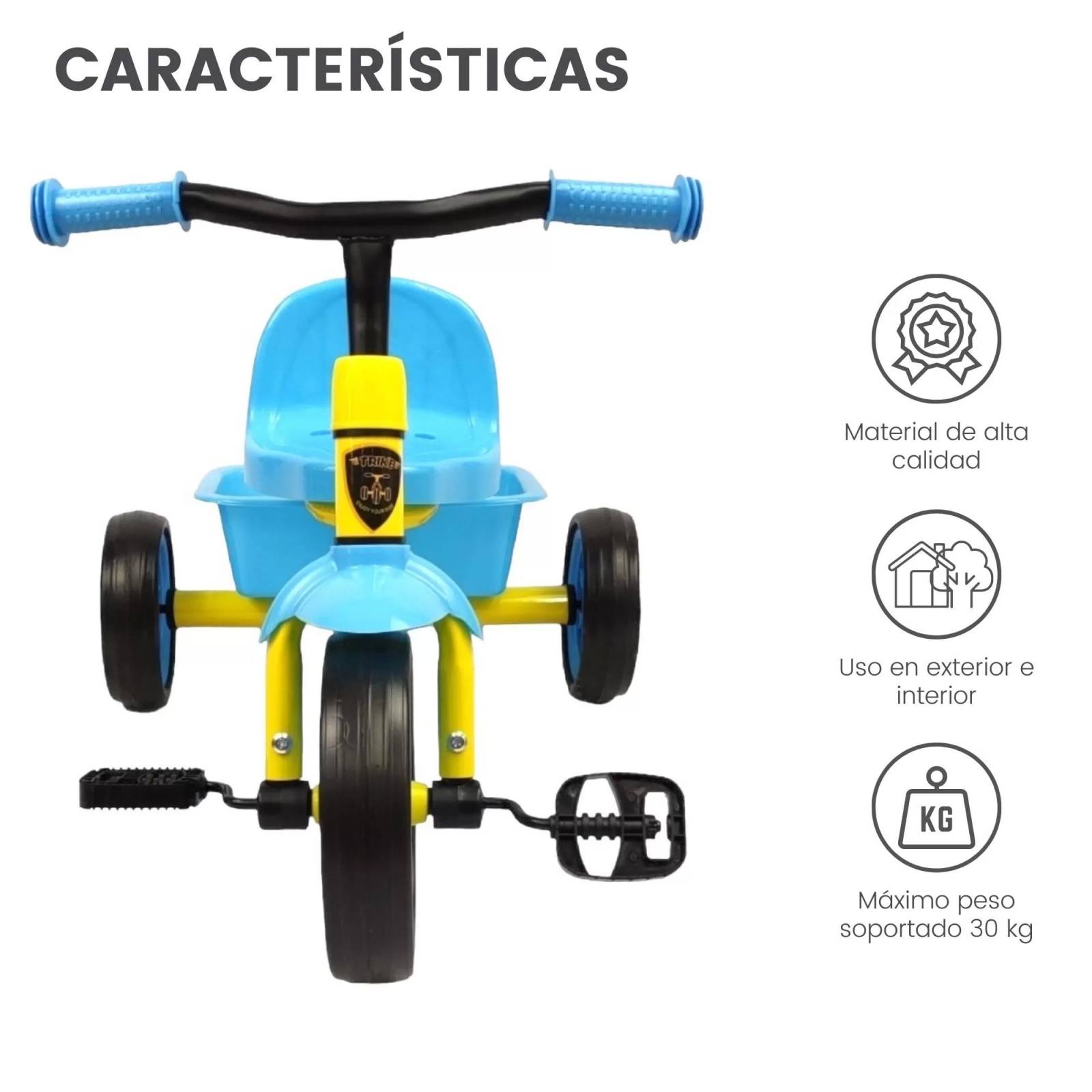 Triciclo para Niños con Canasto Salpicadera de 2 a 4 años  - Azul.