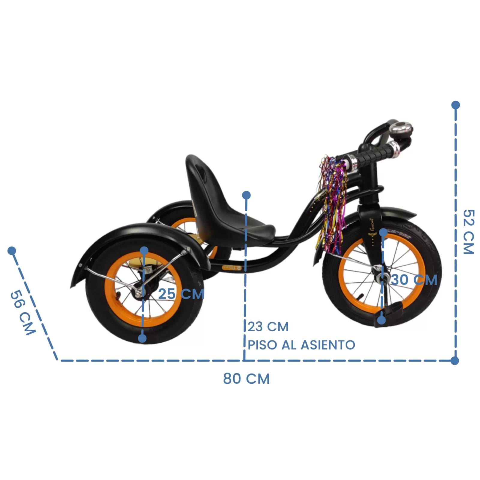 Triciclo para Niños Infantil con Llantas de Aire Vintage Timbre  - Negro