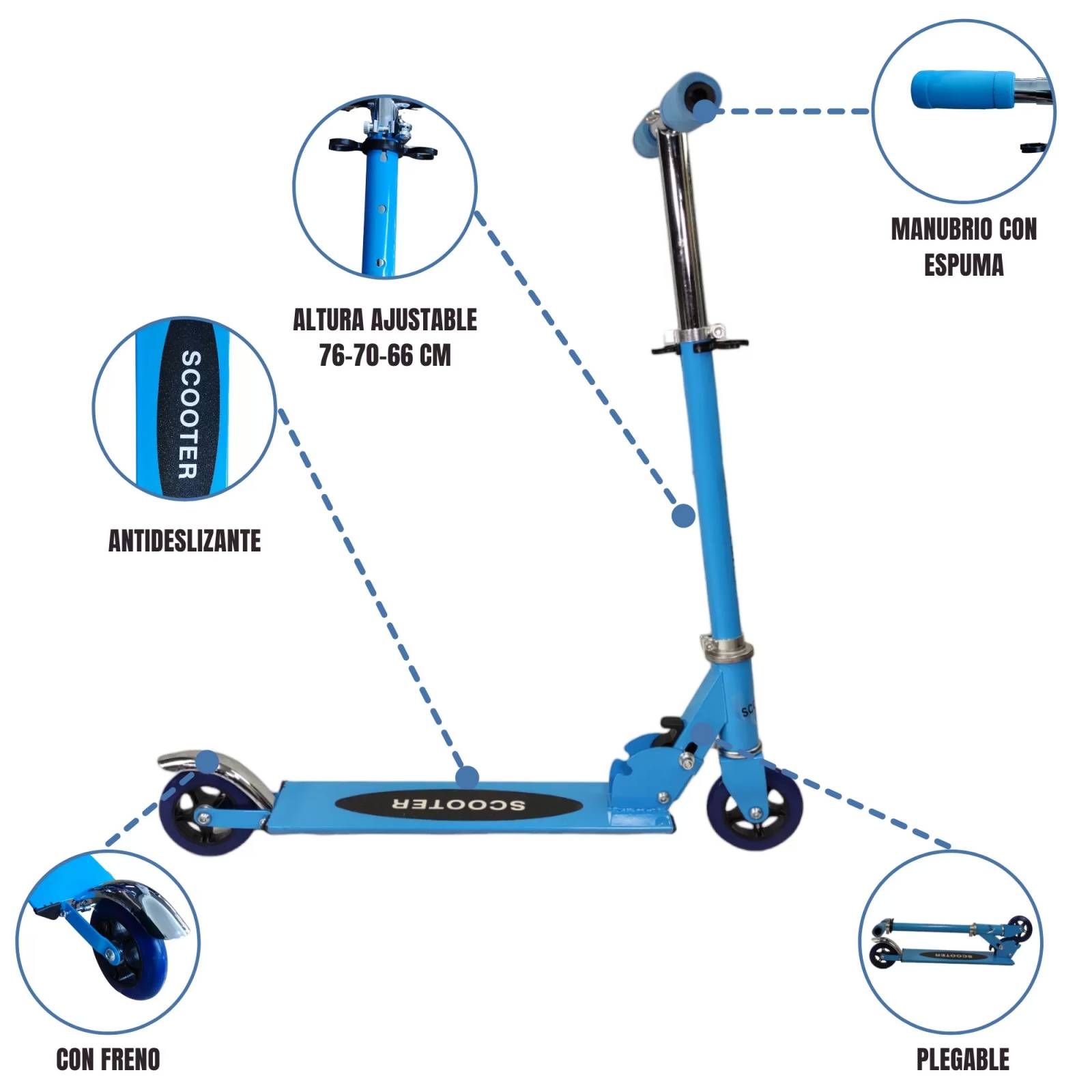 Patin del Diablo Scooter de Dos Llantas Plegable y Resistente  - Azul