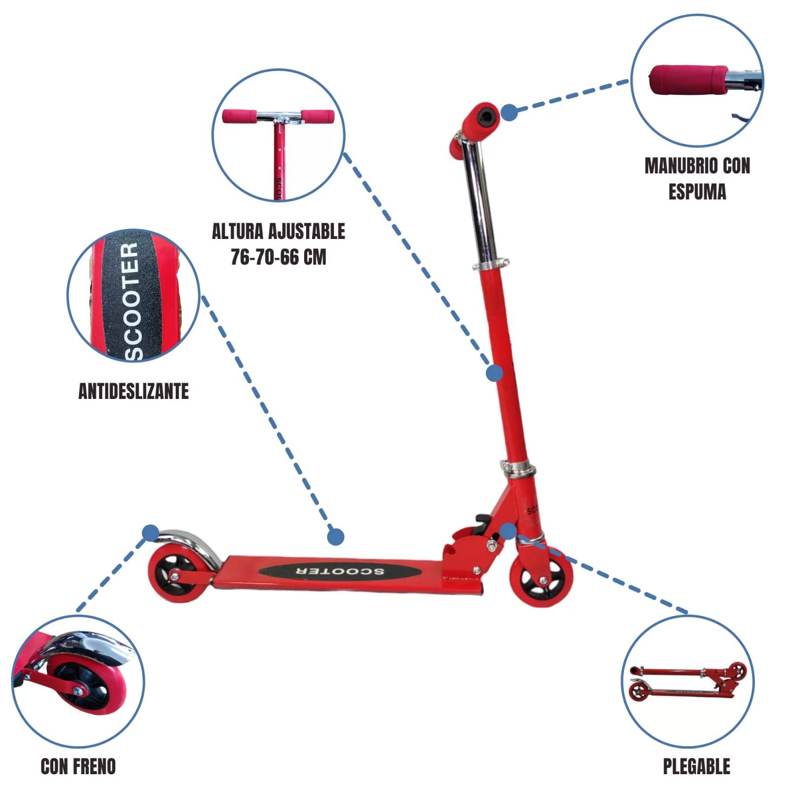 Patin del Diablo Scooter de Dos Llantas Plegable y Resistente  - Rojo