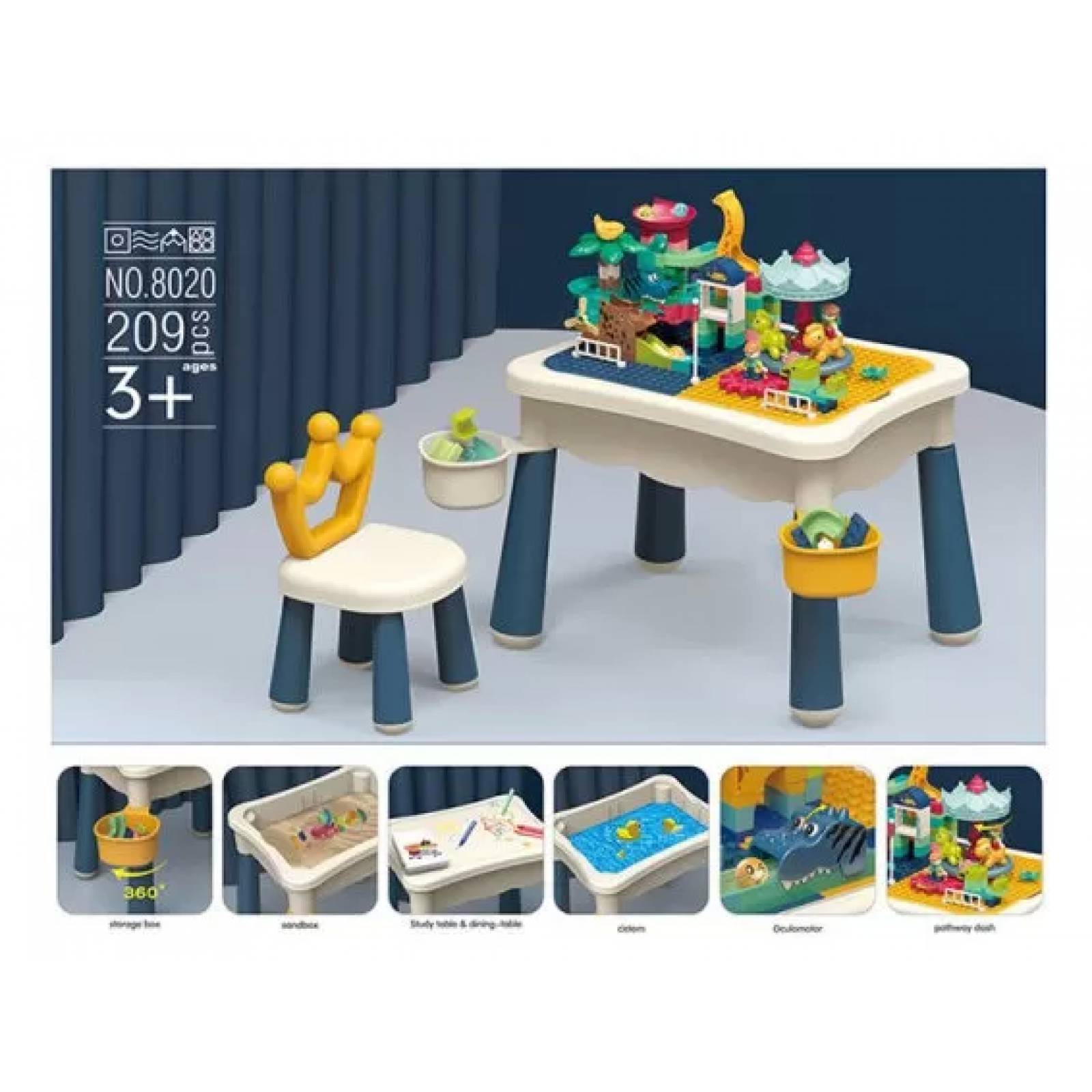 Mesa para Niños de Actividades 3 en 1 Bloques con Silla 209PC  - Amarillo.