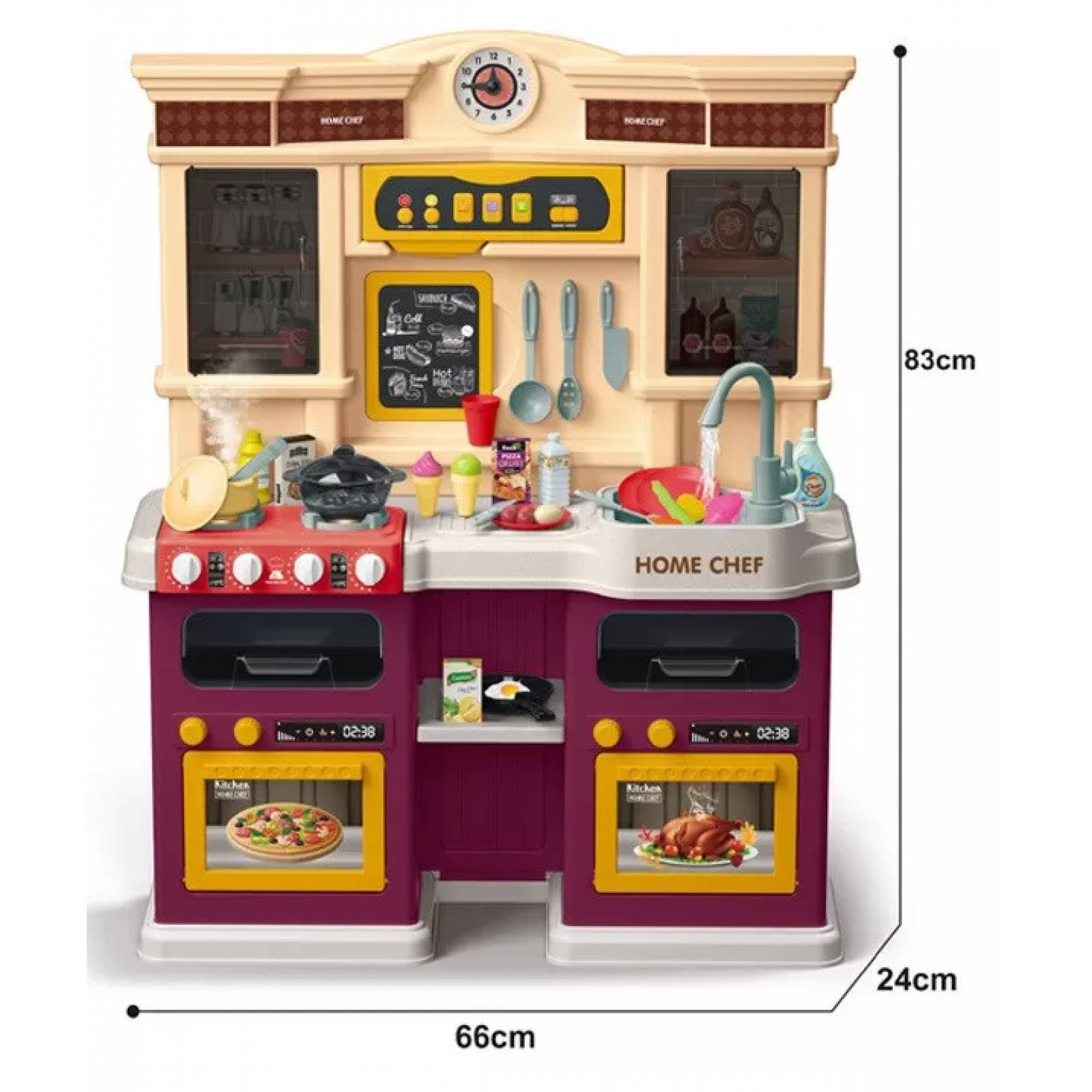 Cocina de Juguete para Niños 85pz Sonido,Agua,Vapor,Luz,Micro Hornito  - Violeta.