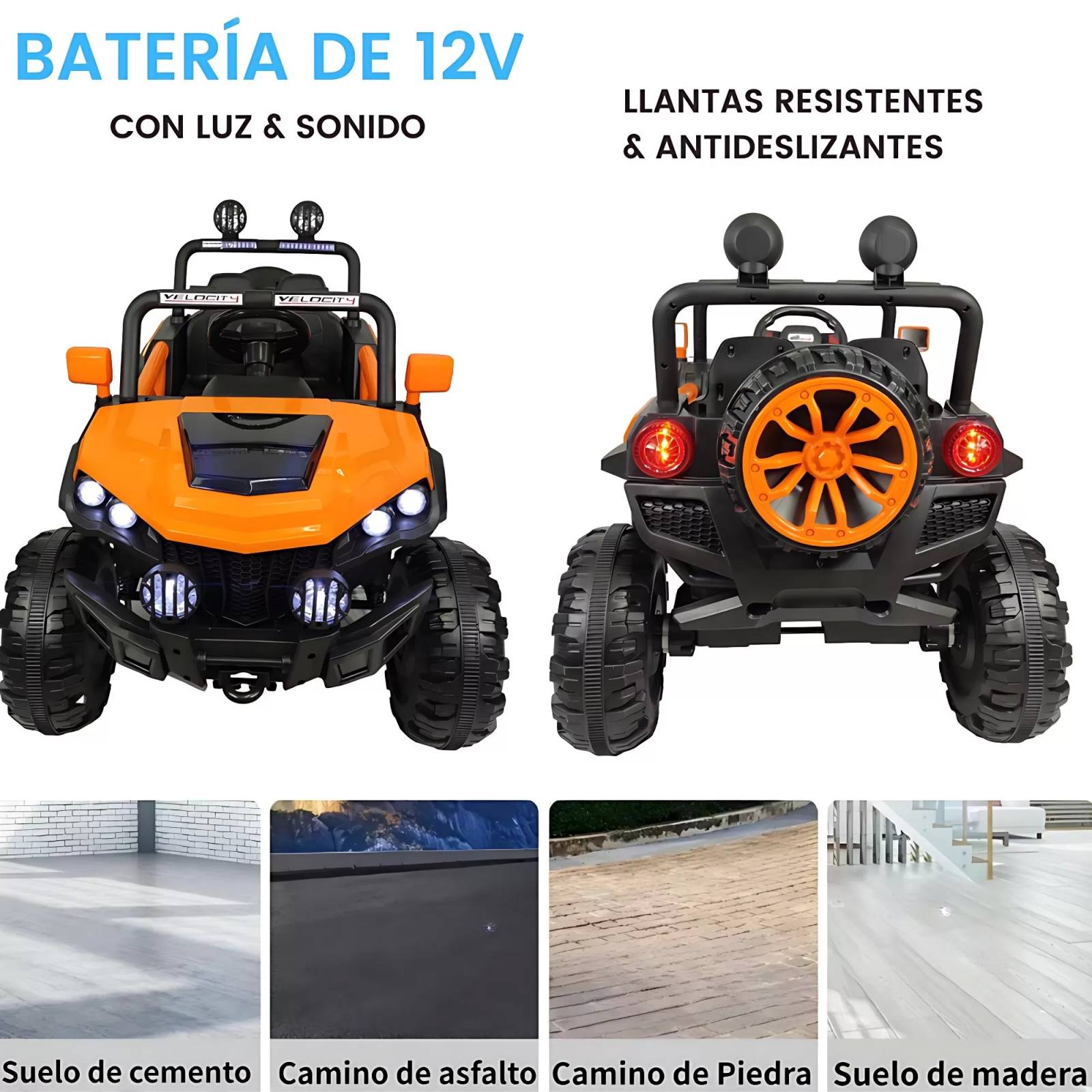 Carro Montable Electrico con Control Remoto MP3 USB 12V Luz  - Naranja