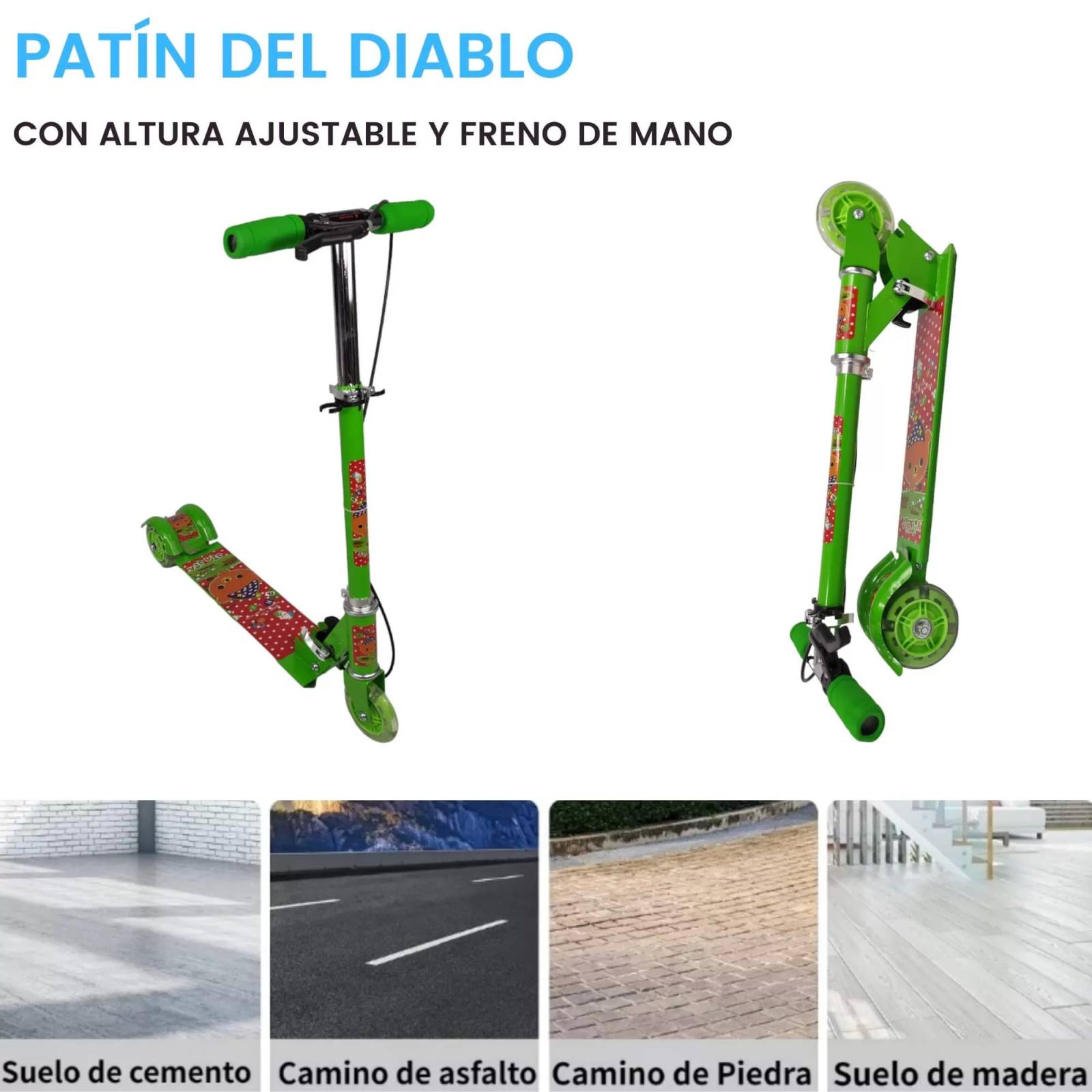 Patin del Diablo Scooter Tres Llantas con Luz y Freno de Mano  - Verde