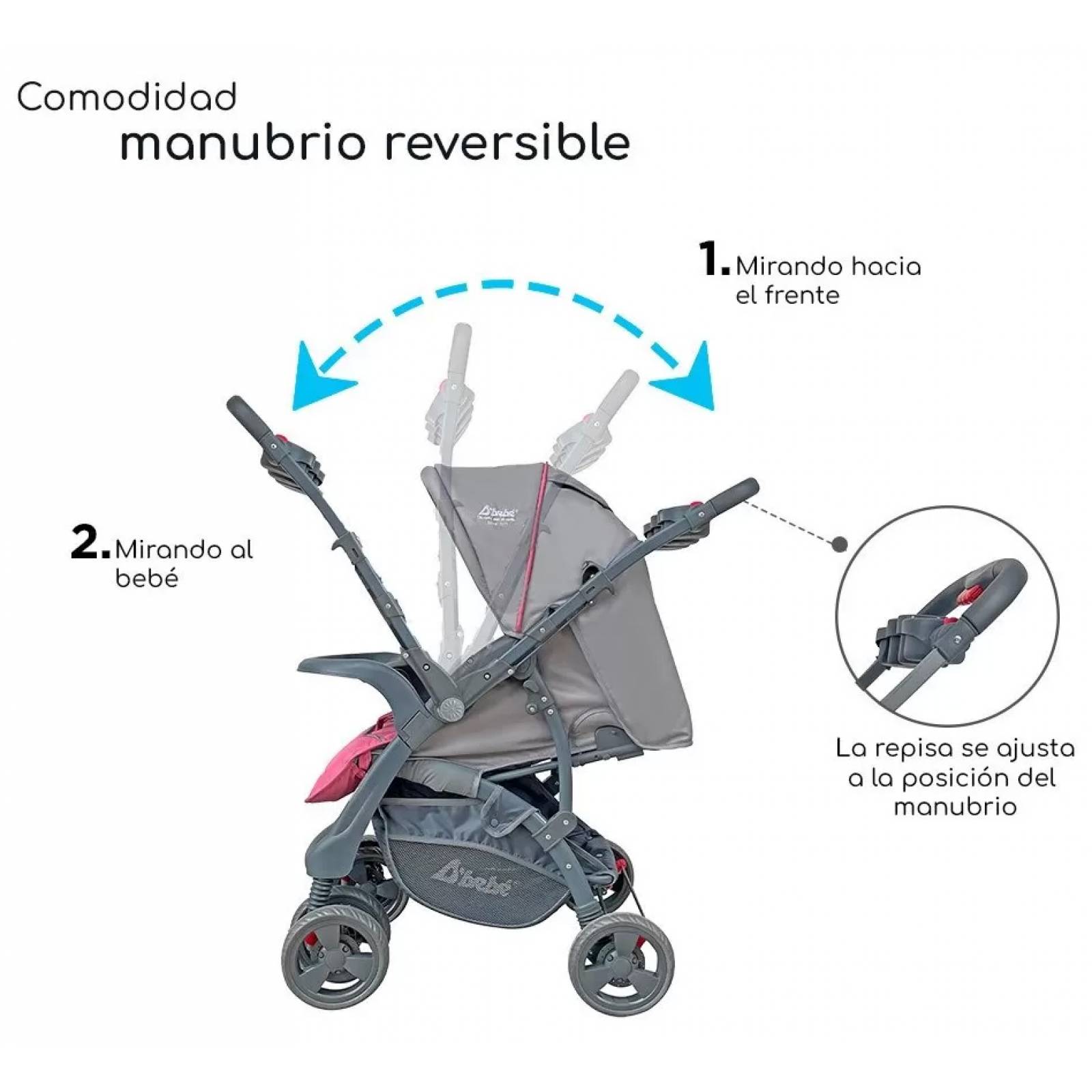 Carriola para Bebé de Viaje Autoasiento,Reversible,Reclinable  - Rosa