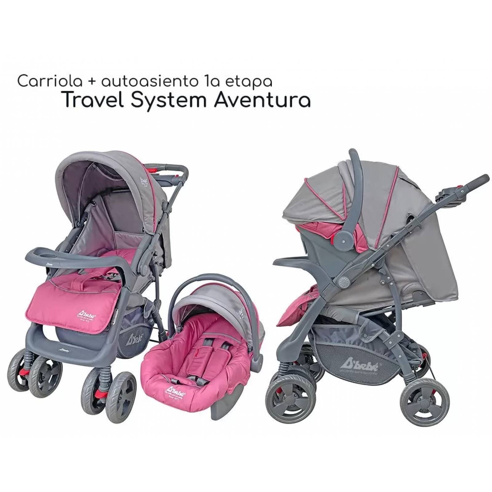 Carriola para Bebé de Viaje Autoasiento,Reversible,Reclinable  - Rosa