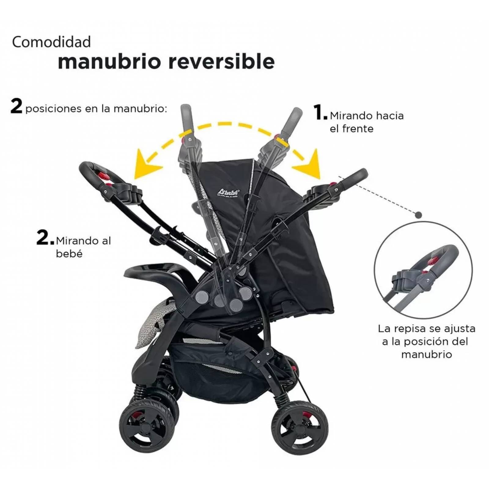 Carriola para Bebé de Viaje Autoasiento,Reversible,Reclinable  - Negro.
