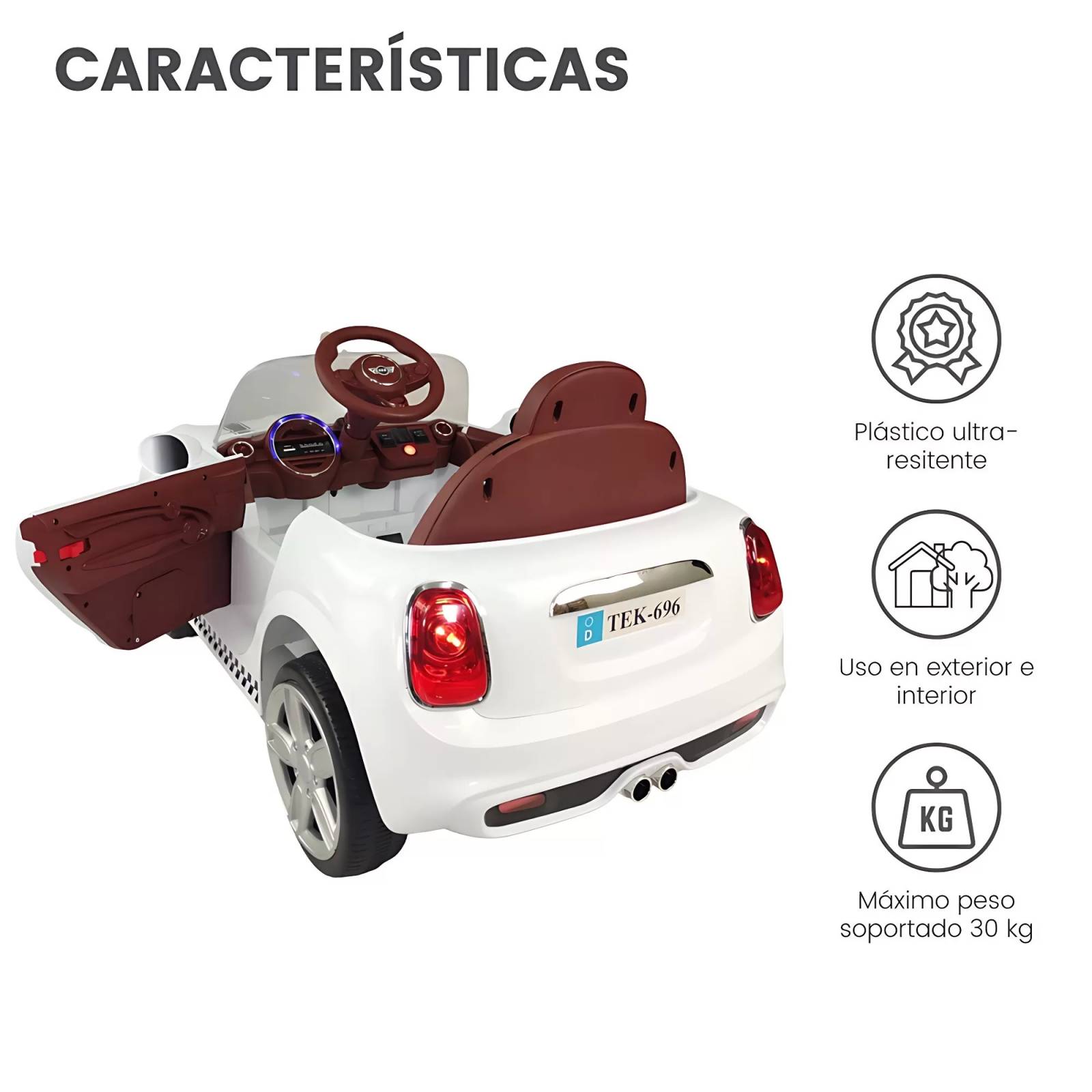 Carro el ctrico para ni os con control remoto 12V cooper Blanco