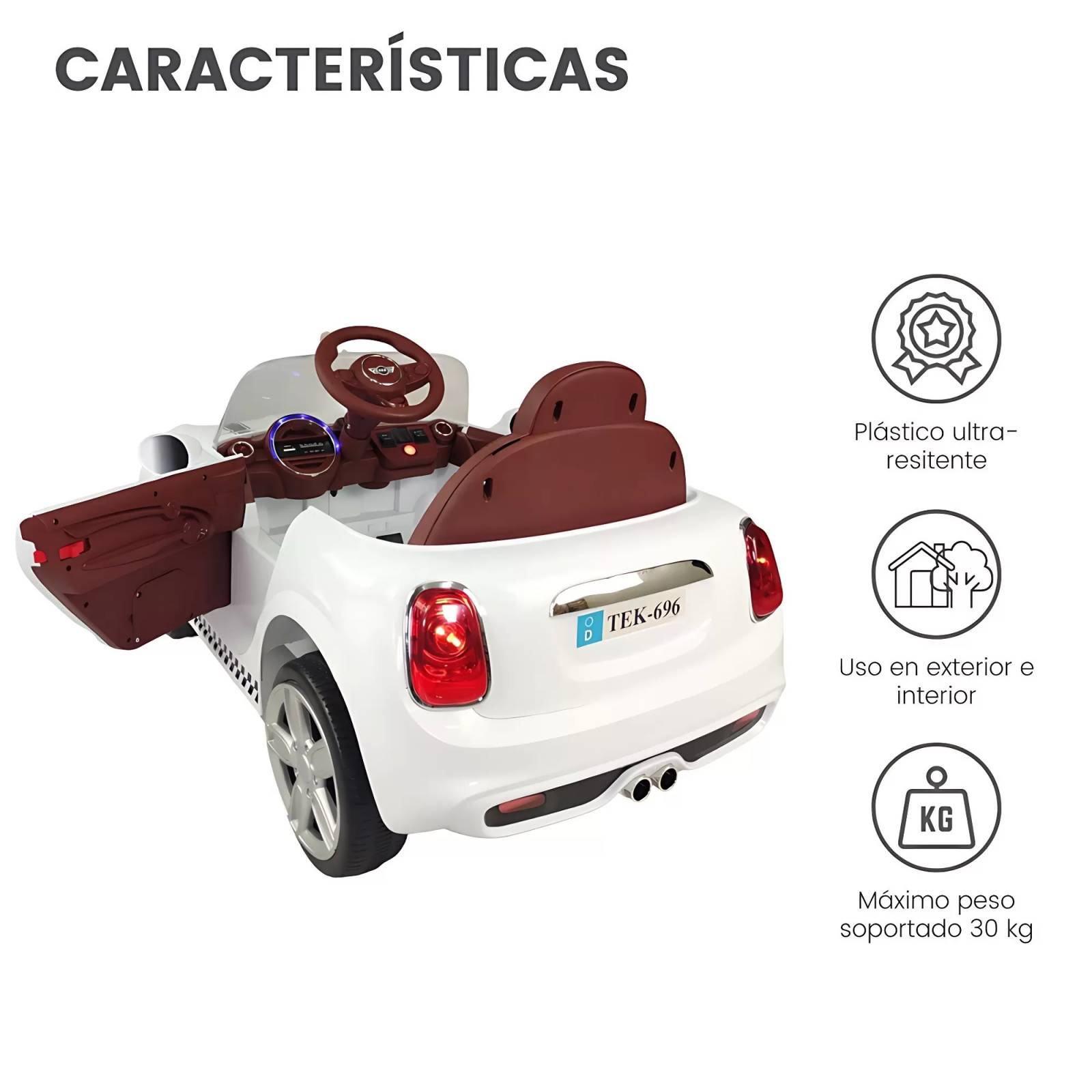 Carro eléctrico para niños con control remoto 12V cooper  - Blanco.
