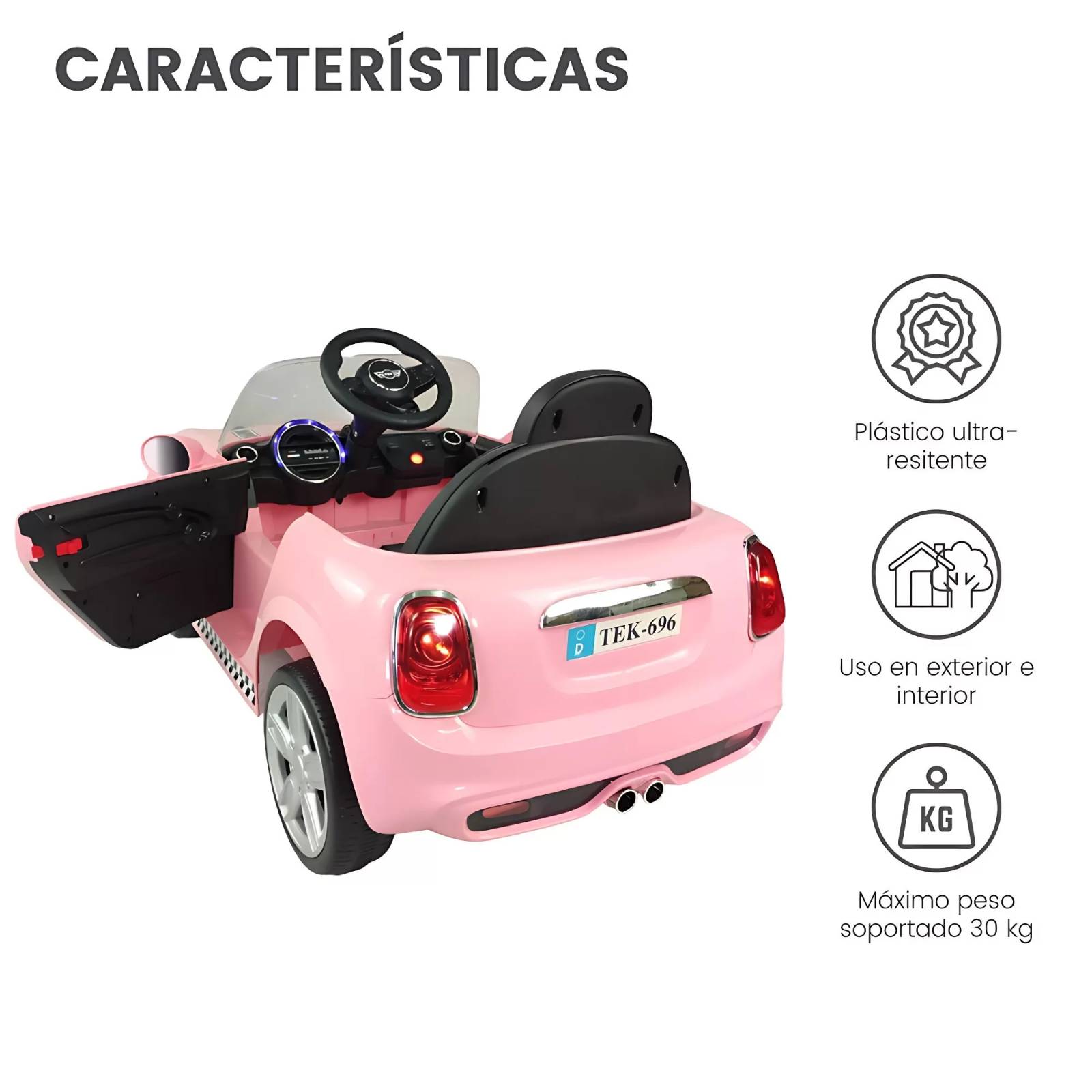 Carro eléctrico para niños con control remoto 12V cooper  - Rosa