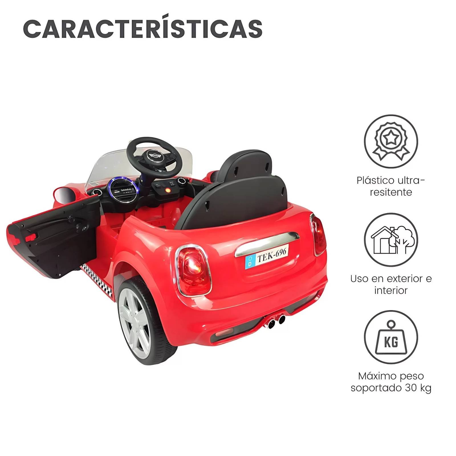 Carro eléctrico para niños con control remoto 12V cooper  - Rojo