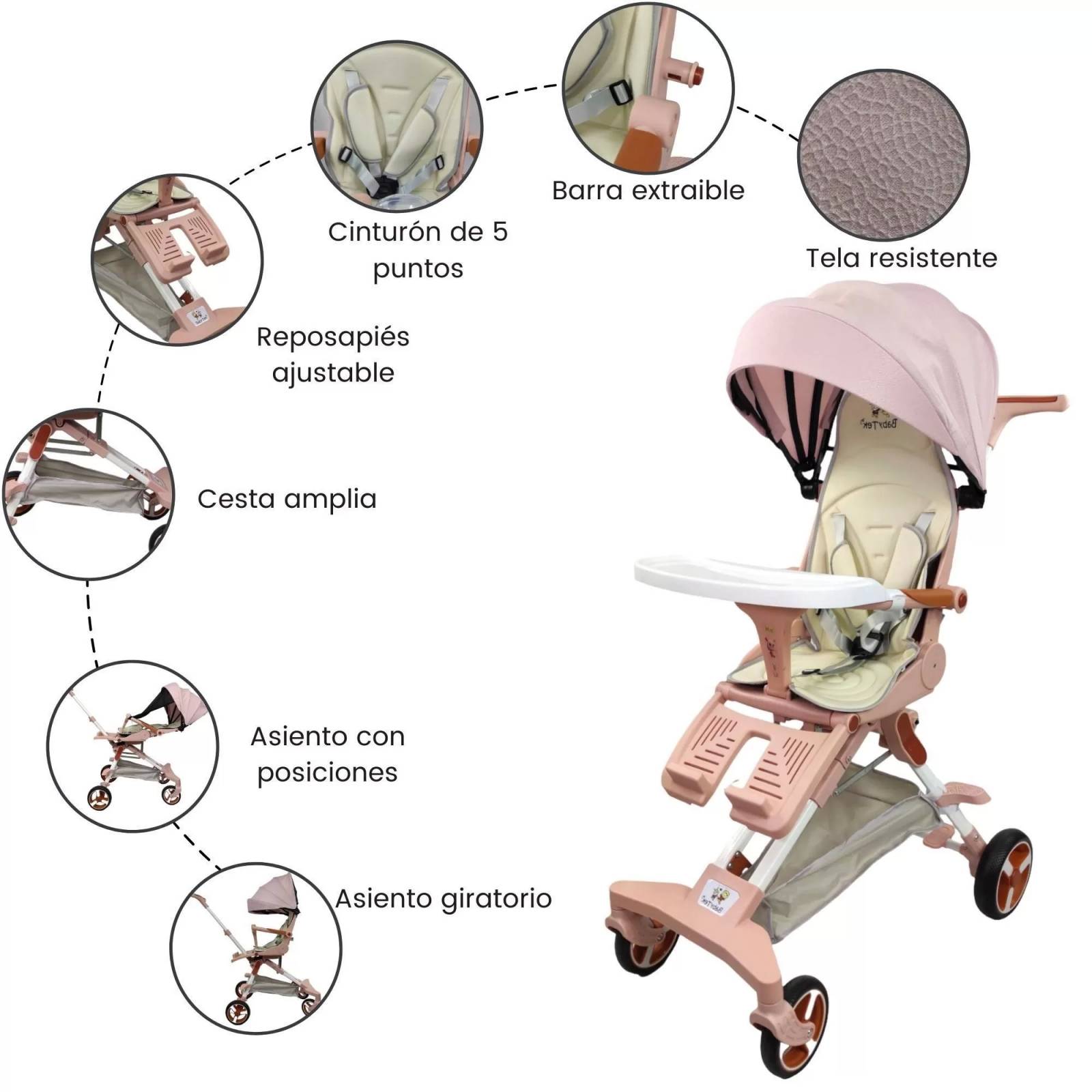 Carriola para Bebe Moderna Giratorio,Frenos,Plegable,Reclinable  - Rosa