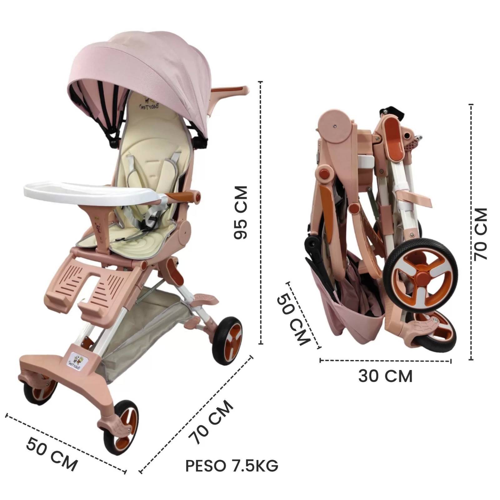 Carriola para Bebe Moderna Giratorio,Frenos,Plegable,Reclinable  - Rosa