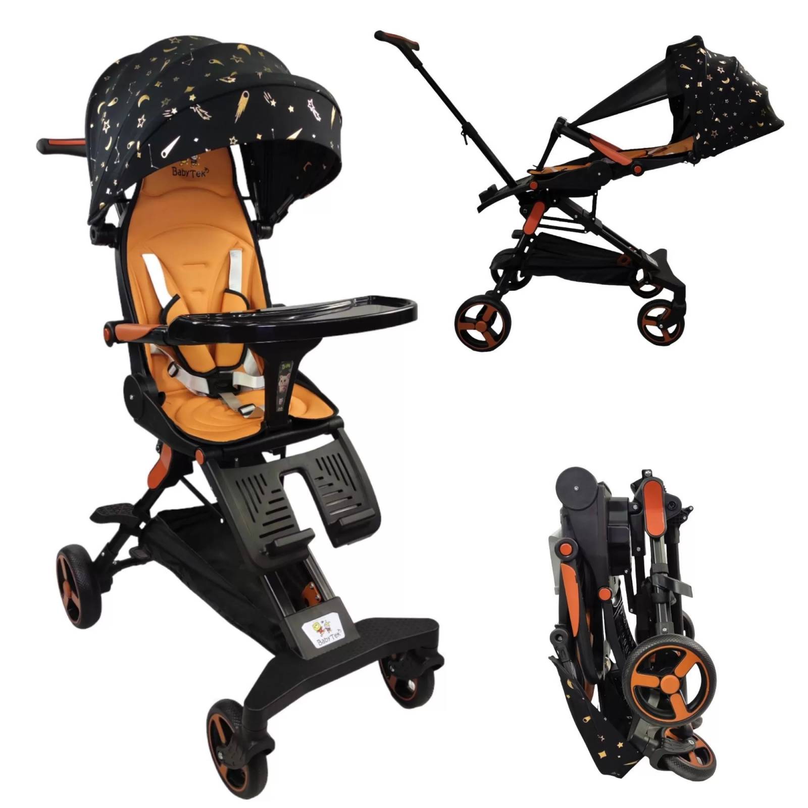 Carriola para Bebe Moderna Giratorio,Frenos,Plegable,Reclinable  - Negro