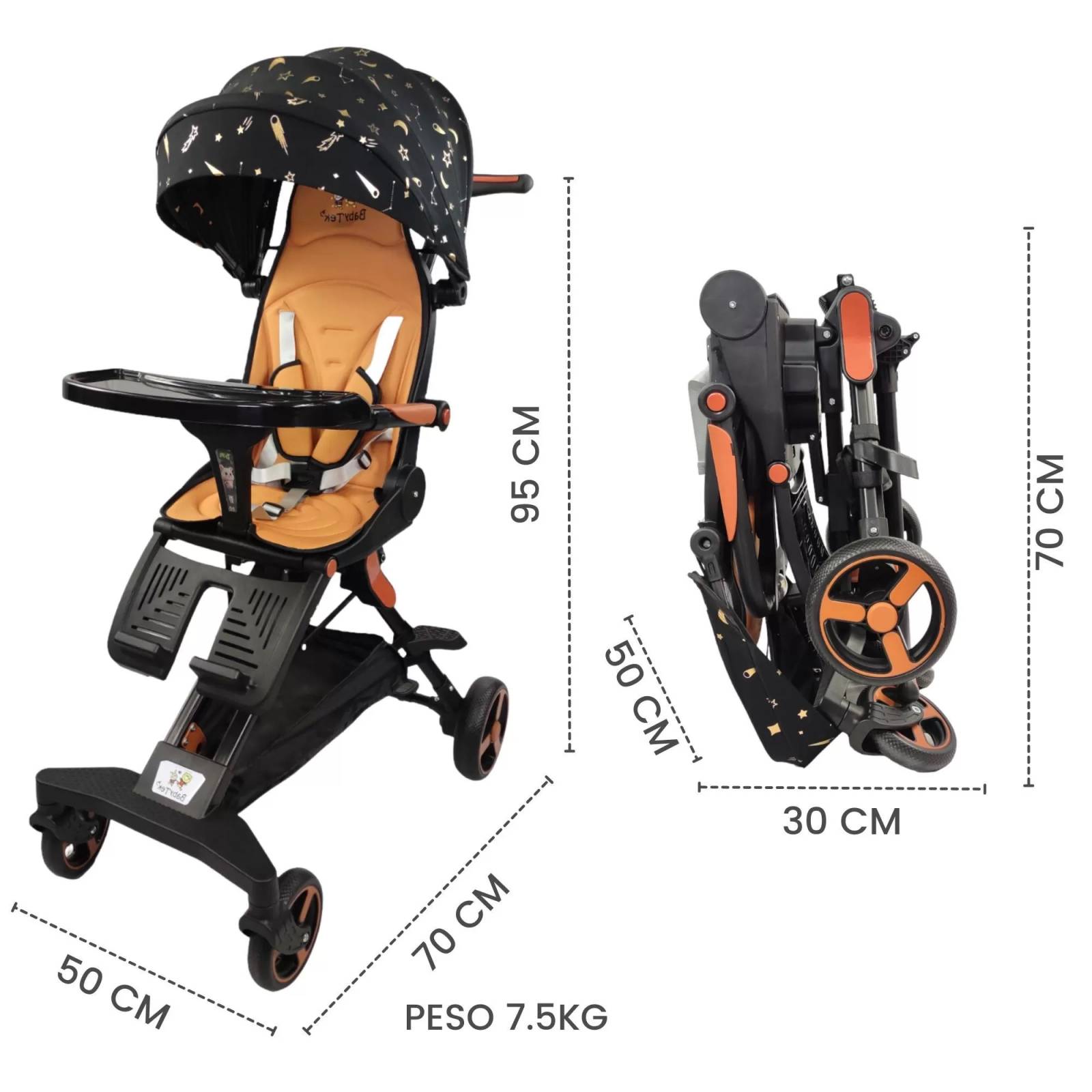 Carriola para Bebe Moderna Giratorio,Frenos,Plegable,Reclinable  - Negro