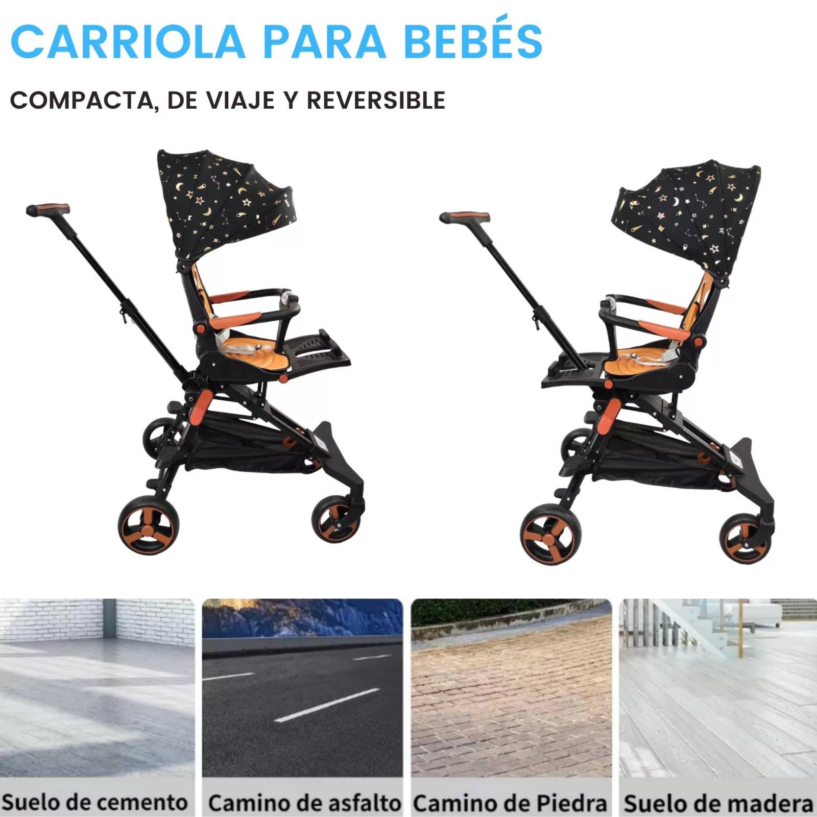 Carriola para Bebe Moderna Giratorio,Frenos,Plegable,Reclinable  - Negro