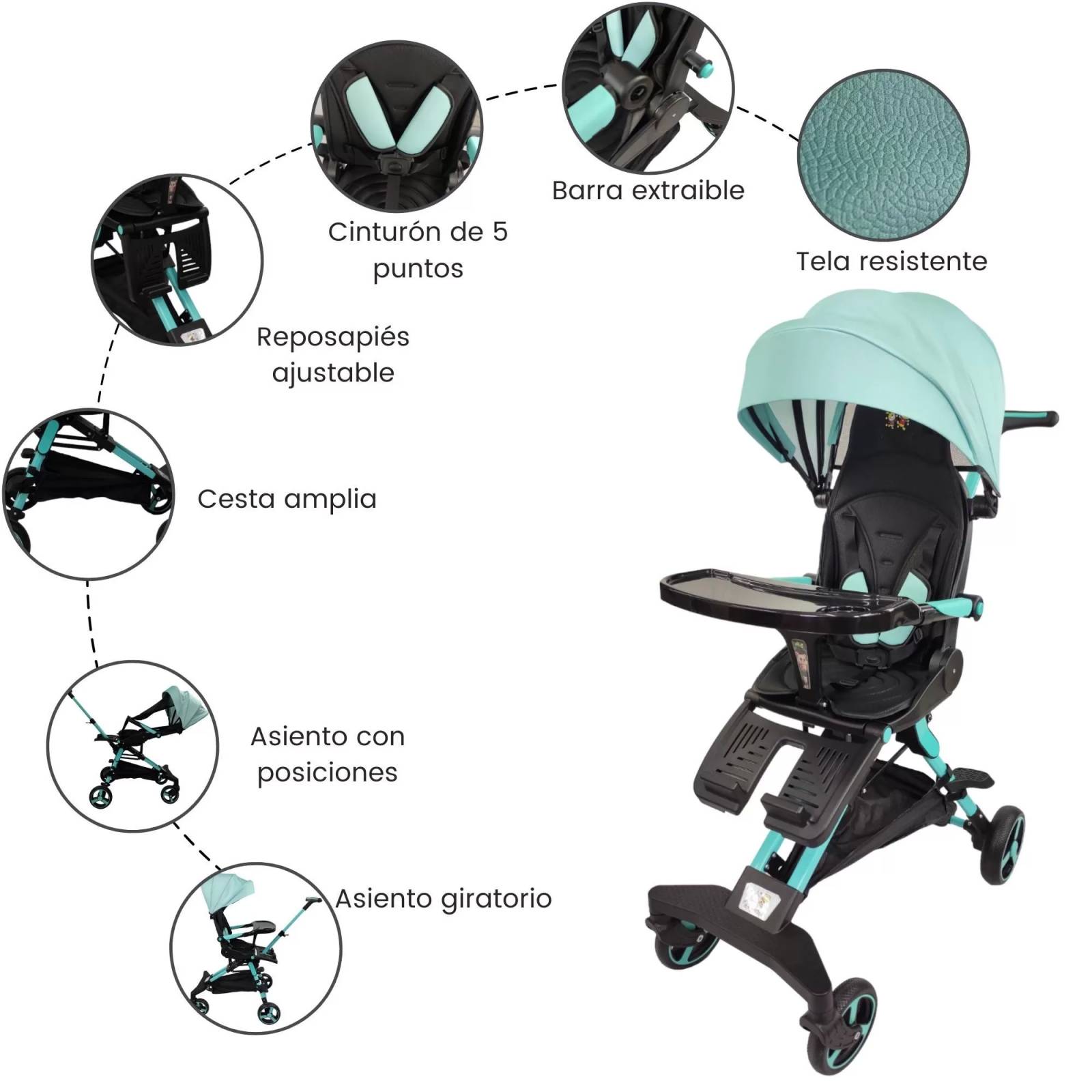Carriola para Bebe Moderna Giratorio,Frenos,Plegable,Reclinable  - Azul