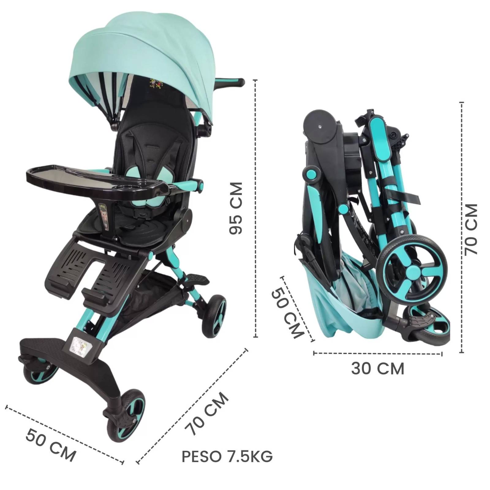 Carriola para Bebe Moderna Giratorio,Frenos,Plegable,Reclinable  - Azul