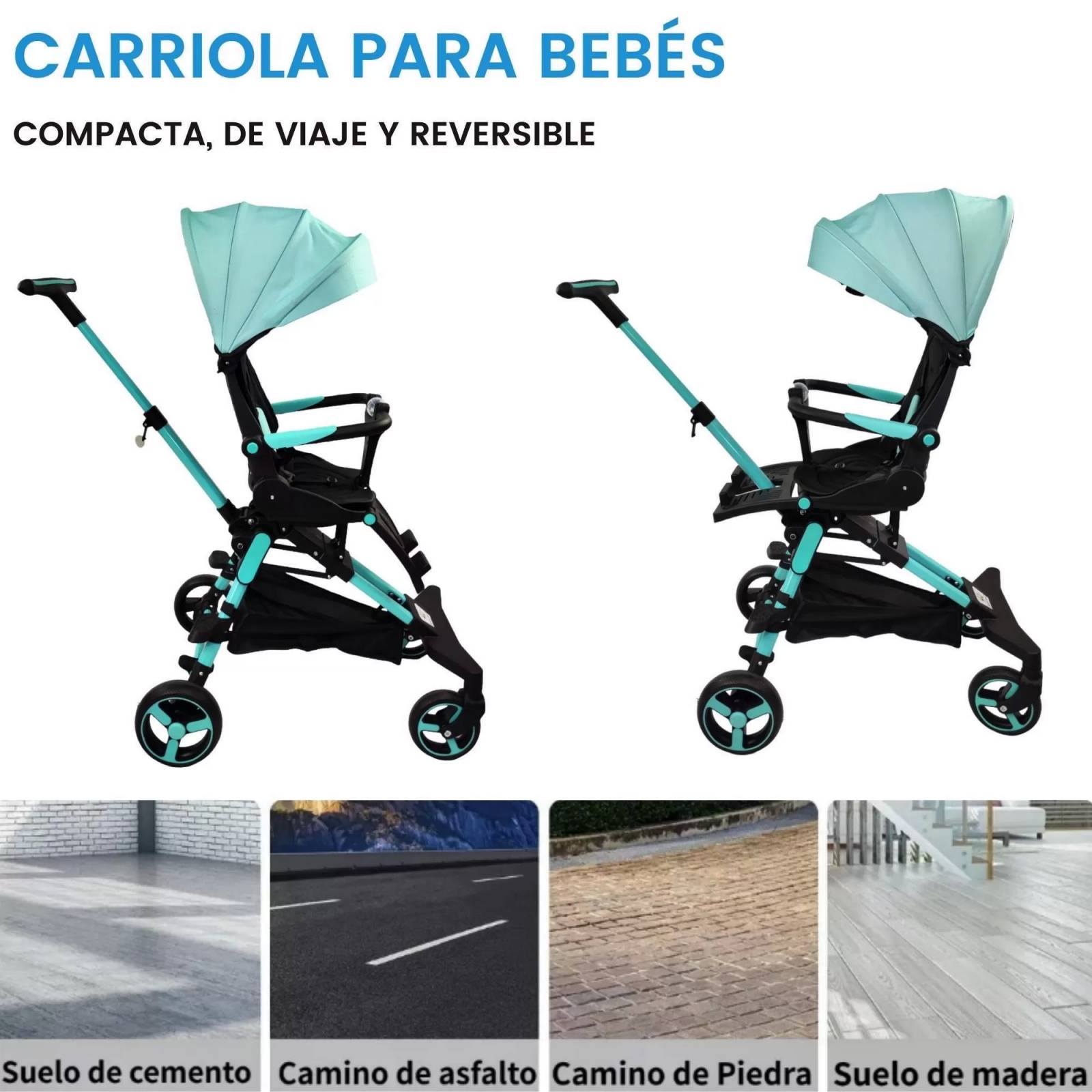 Carriola para Bebe Moderna Giratorio,Frenos,Plegable,Reclinable  - Azul