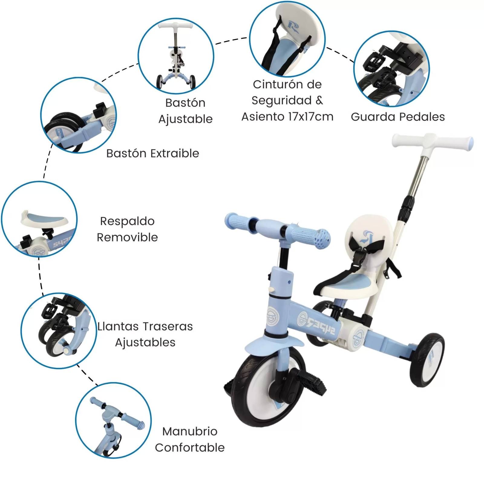 Triciclo para Niños 4 en 1 Bicicleta de Equilibrio y Balance  - Azul.