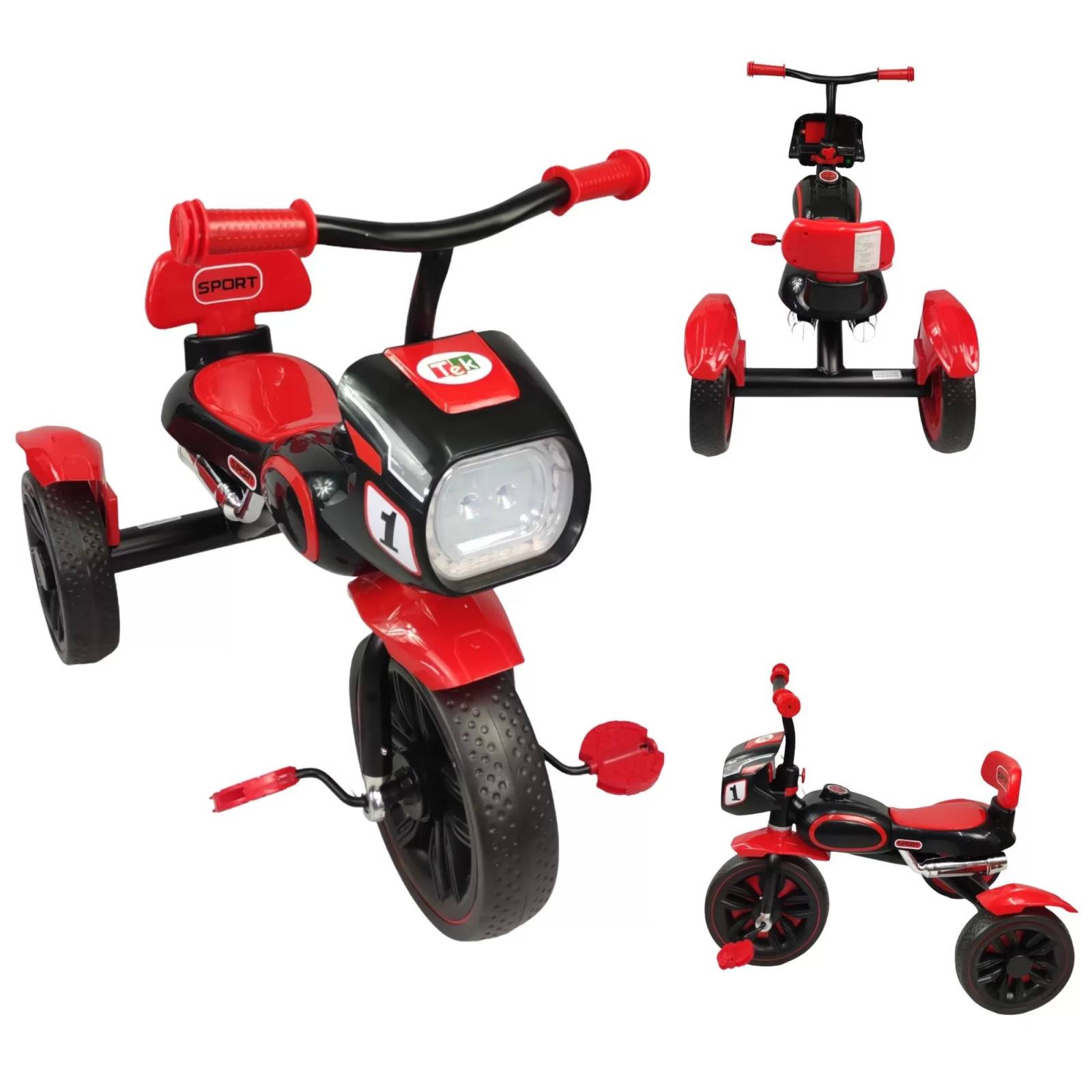 Triciclo para Niños diseño de Motocicleta y Con Luz y Sonido  - Rojo.