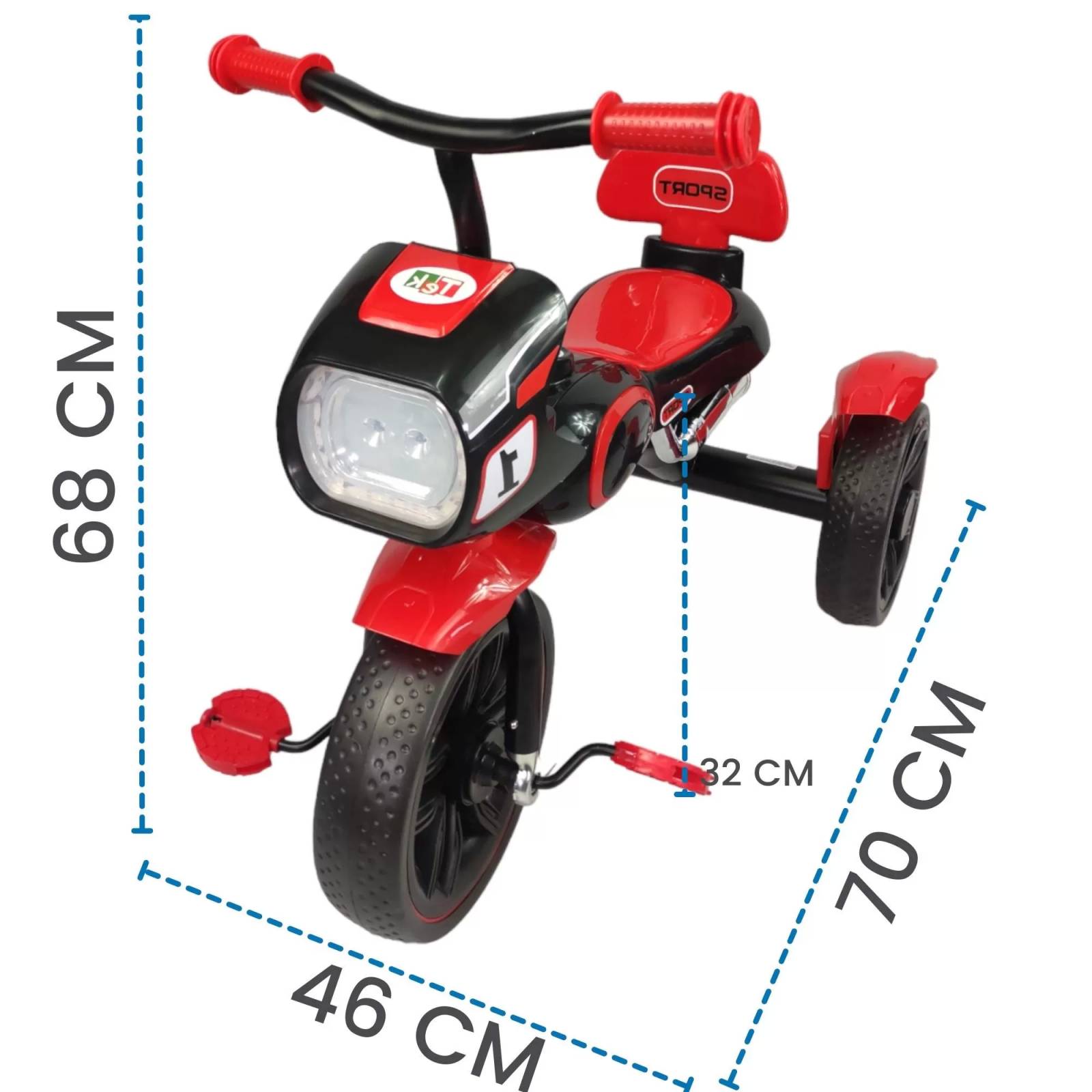 Triciclo para Niños diseño de Motocicleta y Con Luz y Sonido  - Rojo.