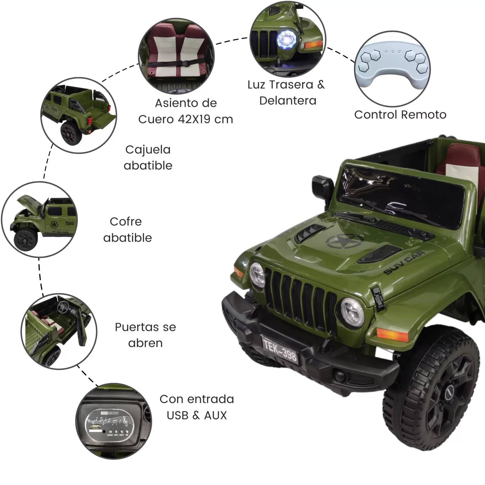 Montable para Niños con Control Remoto Camioneta 2 Asientos - Verde.