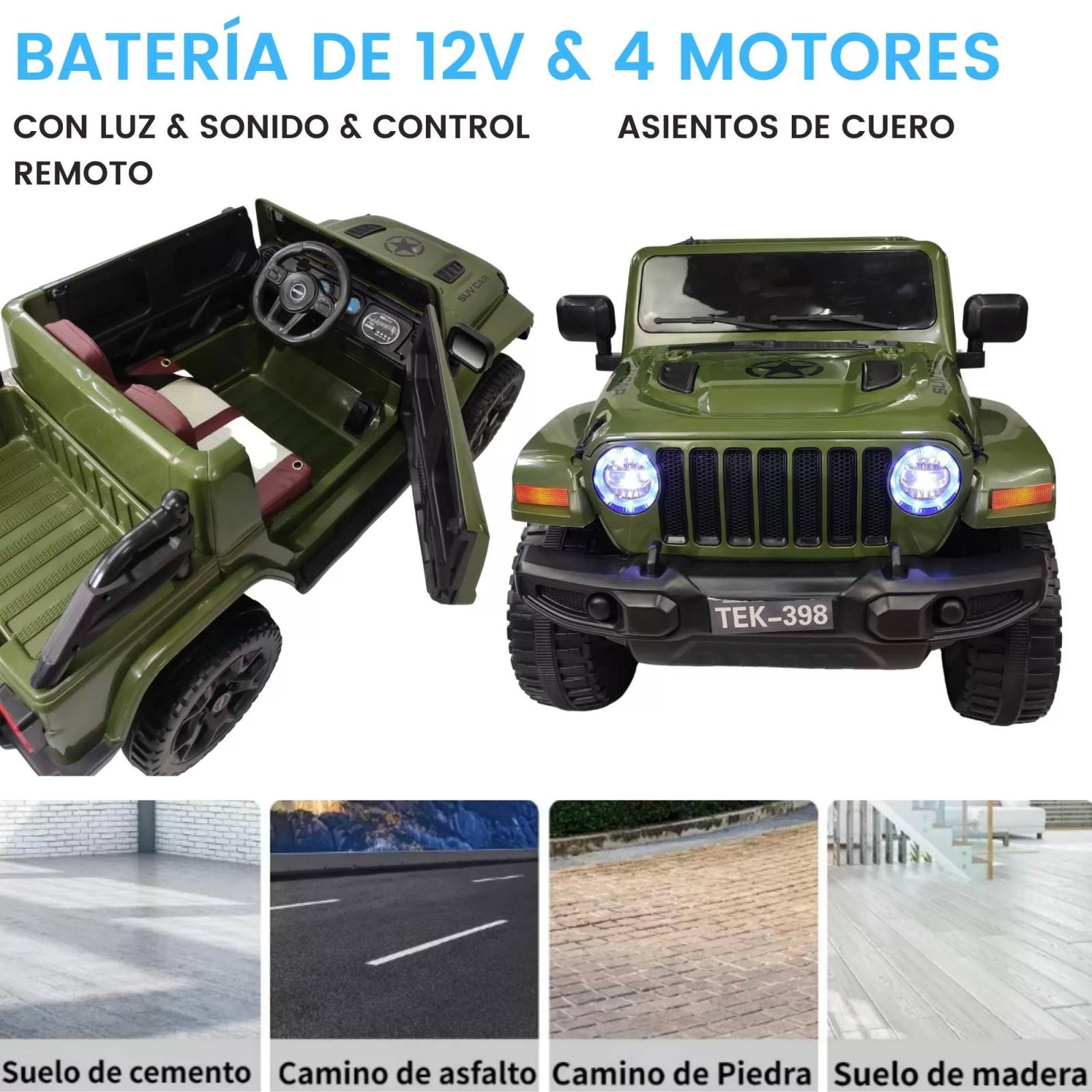 Montable para Niños con Control Remoto Camioneta 2 Asientos - Verde.
