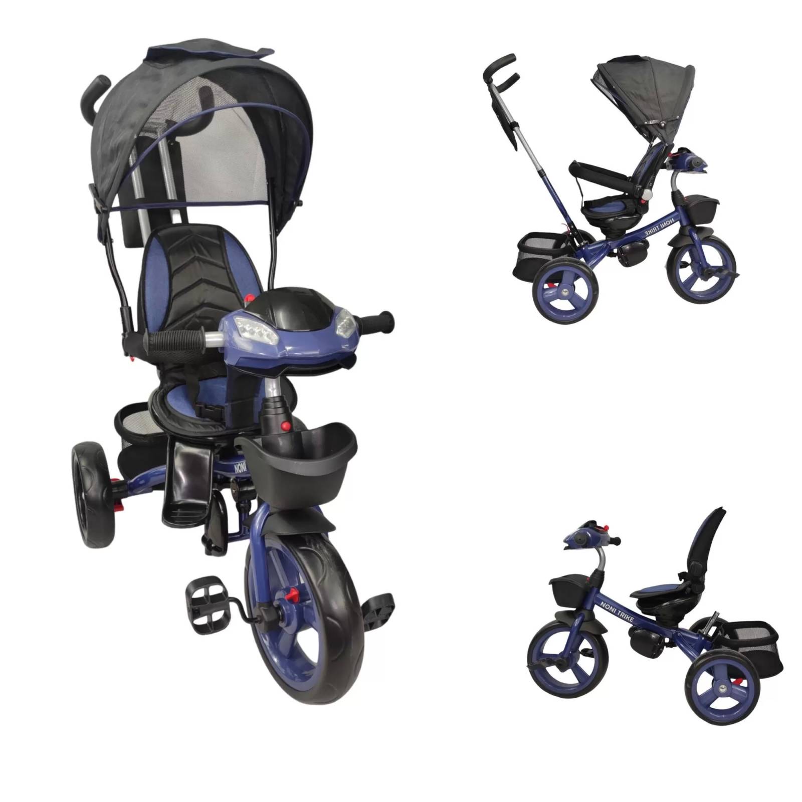 Triciclo para Niños 7en1 con luz,sonido,Asiento Giratorio 360  - Azul.