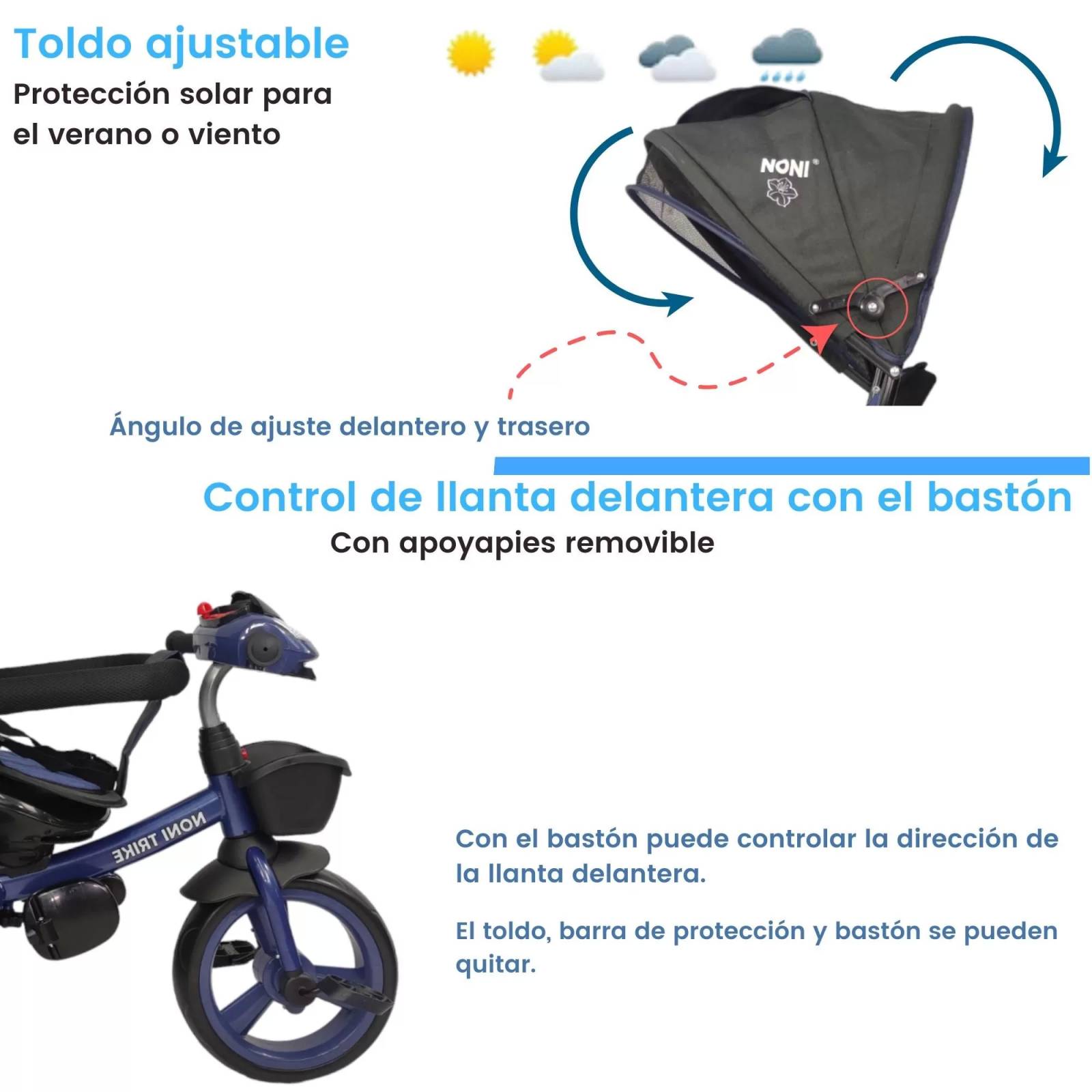 Triciclo para Niños 7en1 con luz,sonido,Asiento Giratorio 360  - Azul.