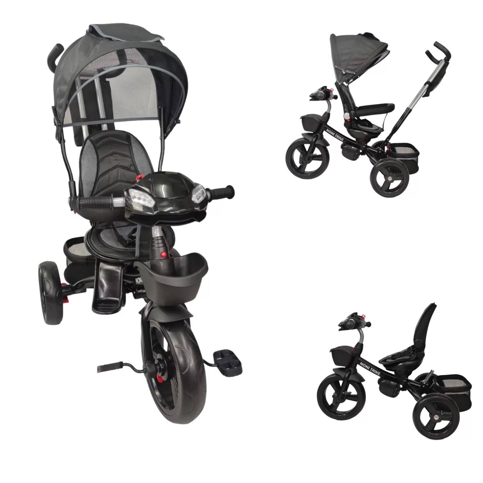 Triciclo para Niños 7en1 con luz,sonido,Asiento Giratorio 360  - Negro.
