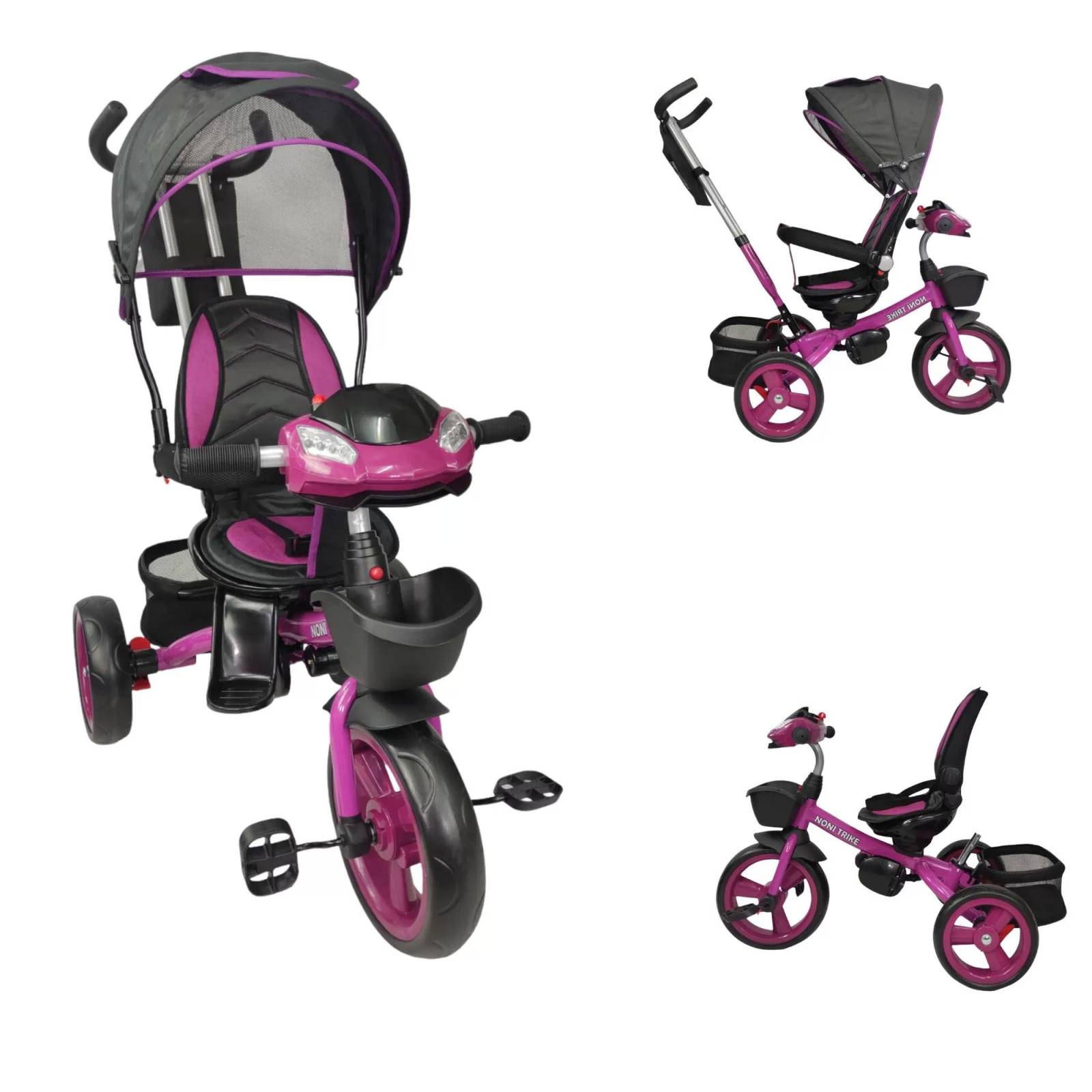 Triciclo para Niños 7en1 con luz,sonido,Asiento Giratorio 360  - Purpura.