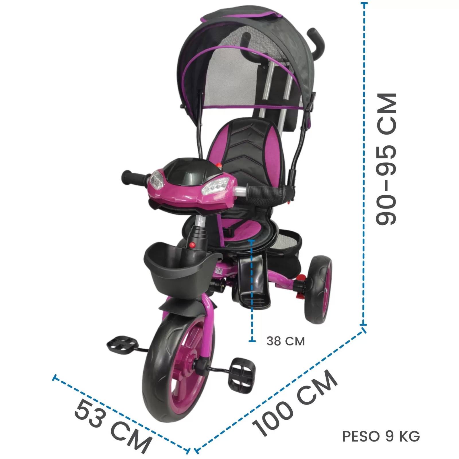 Triciclo para Niños 7en1 con luz,sonido,Asiento Giratorio 360  - Purpura.