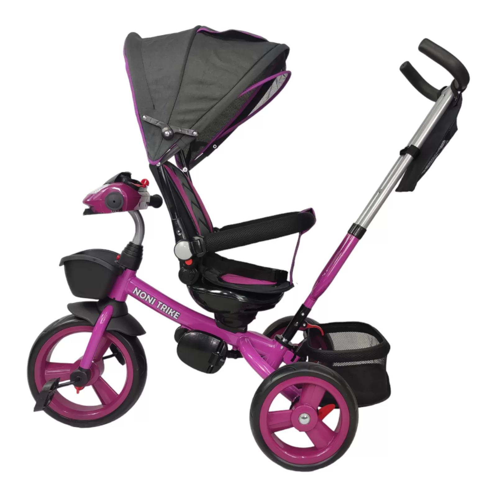 Triciclo para Niños 7en1 con luz,sonido,Asiento Giratorio 360  - Purpura.
