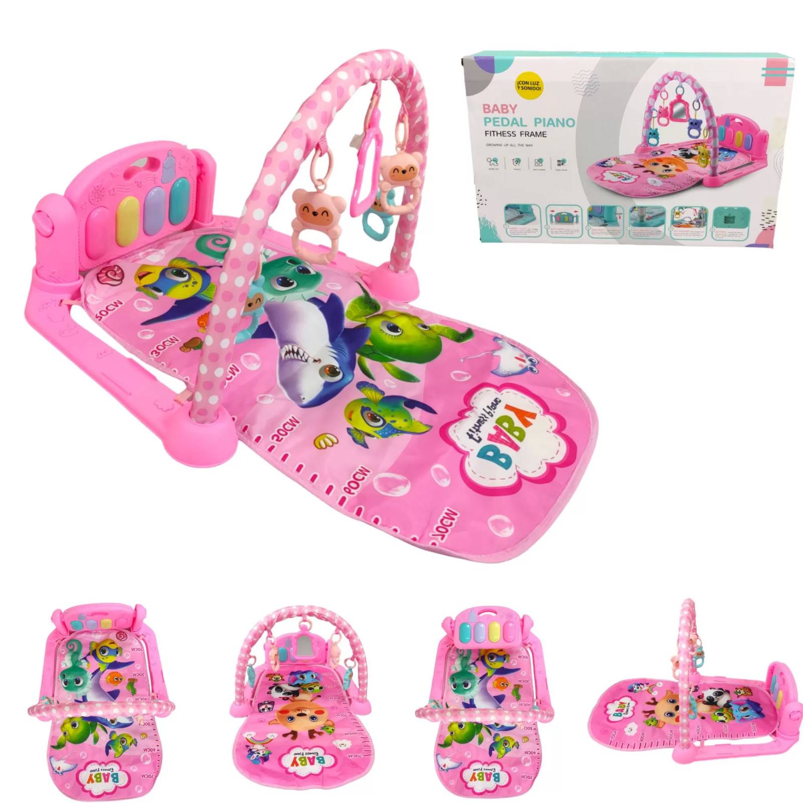 Tapete para Bebe Gimnasio Juguete,Actividades,Piano,Luz,Sonido  - Rosa