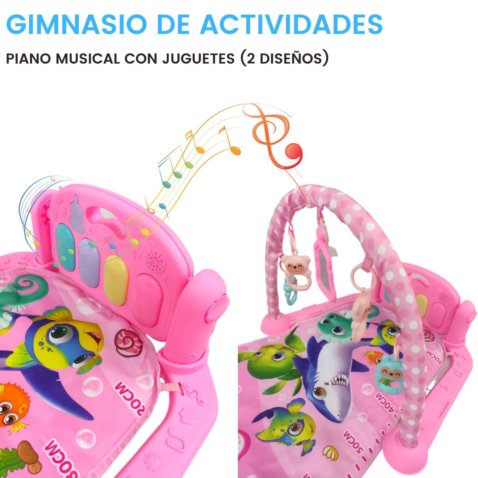 Tapete para Bebe Gimnasio Juguete,Actividades,Piano,Luz,Sonido  - Rosa