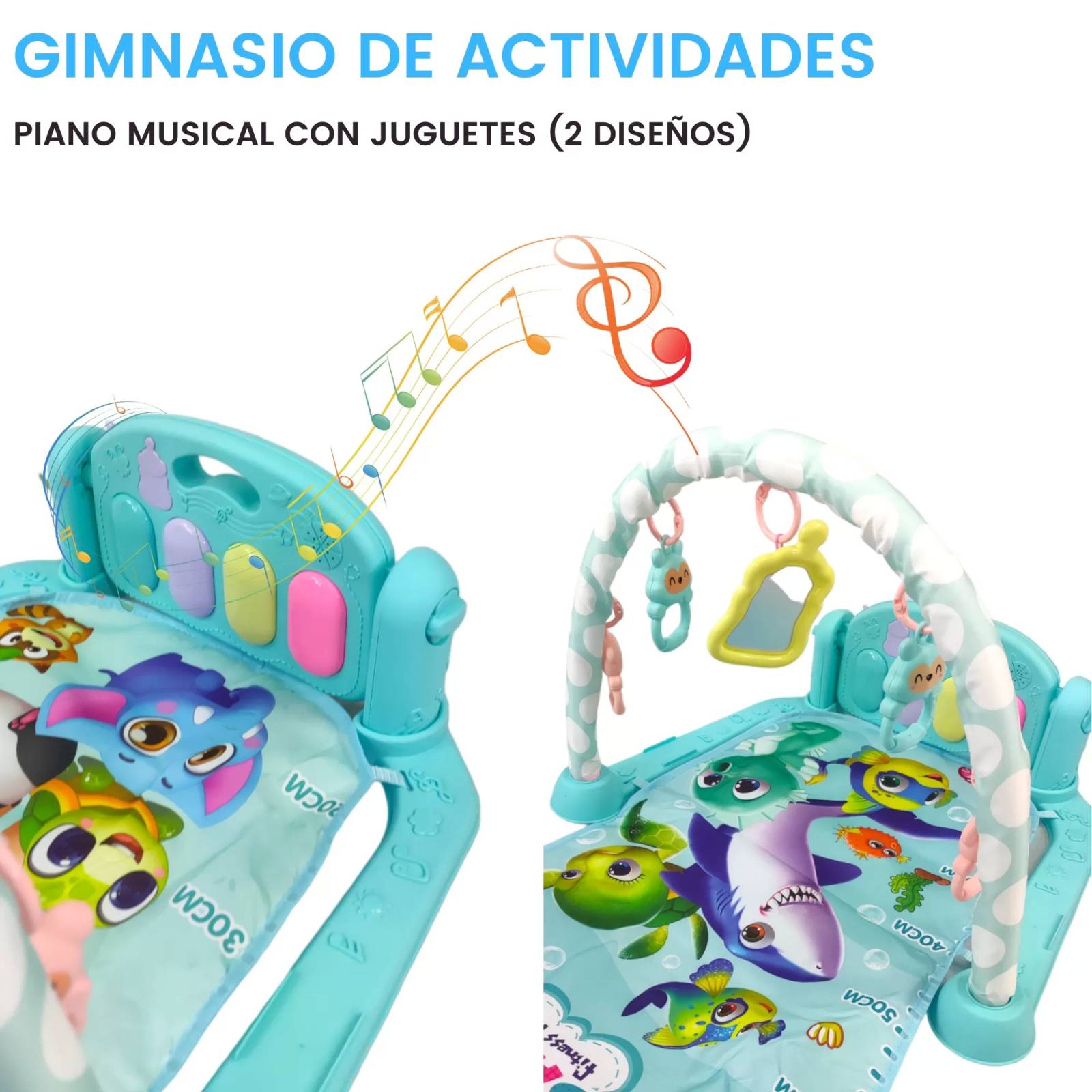 Tapete para Bebé Gimnasio Juguete Actividades Piano Luz Sonido  - Azul.