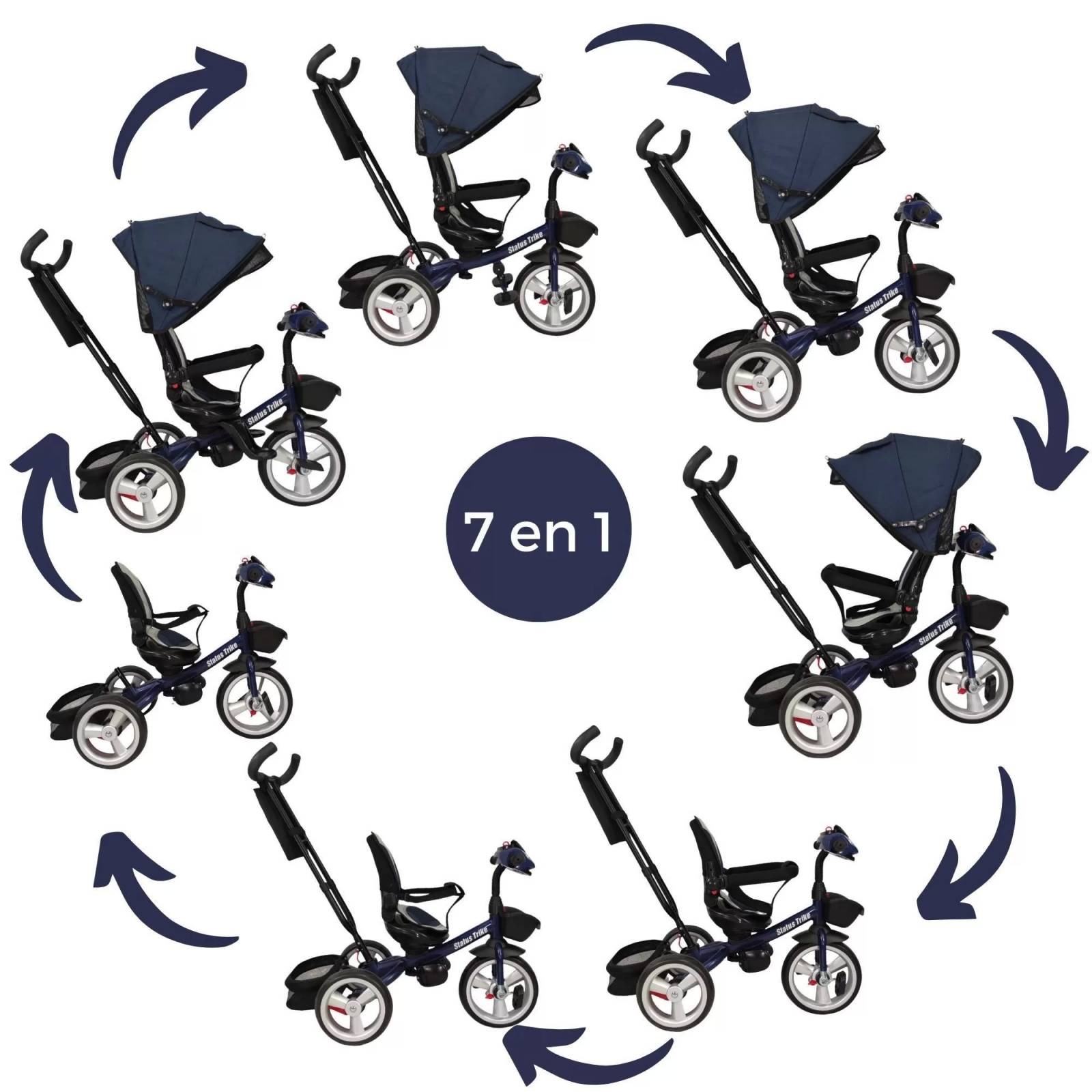 Triciclo para Niños 7en1 con Asiento Giratorio 360,luz,sonido  - Azul.