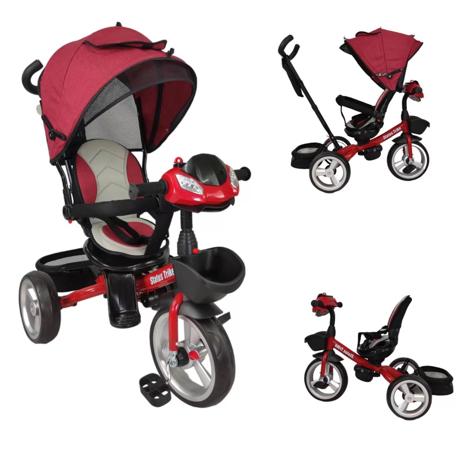 Triciclo para Niños 7en1 con Asiento Giratorio 360,luz,sonido  - Rojo.