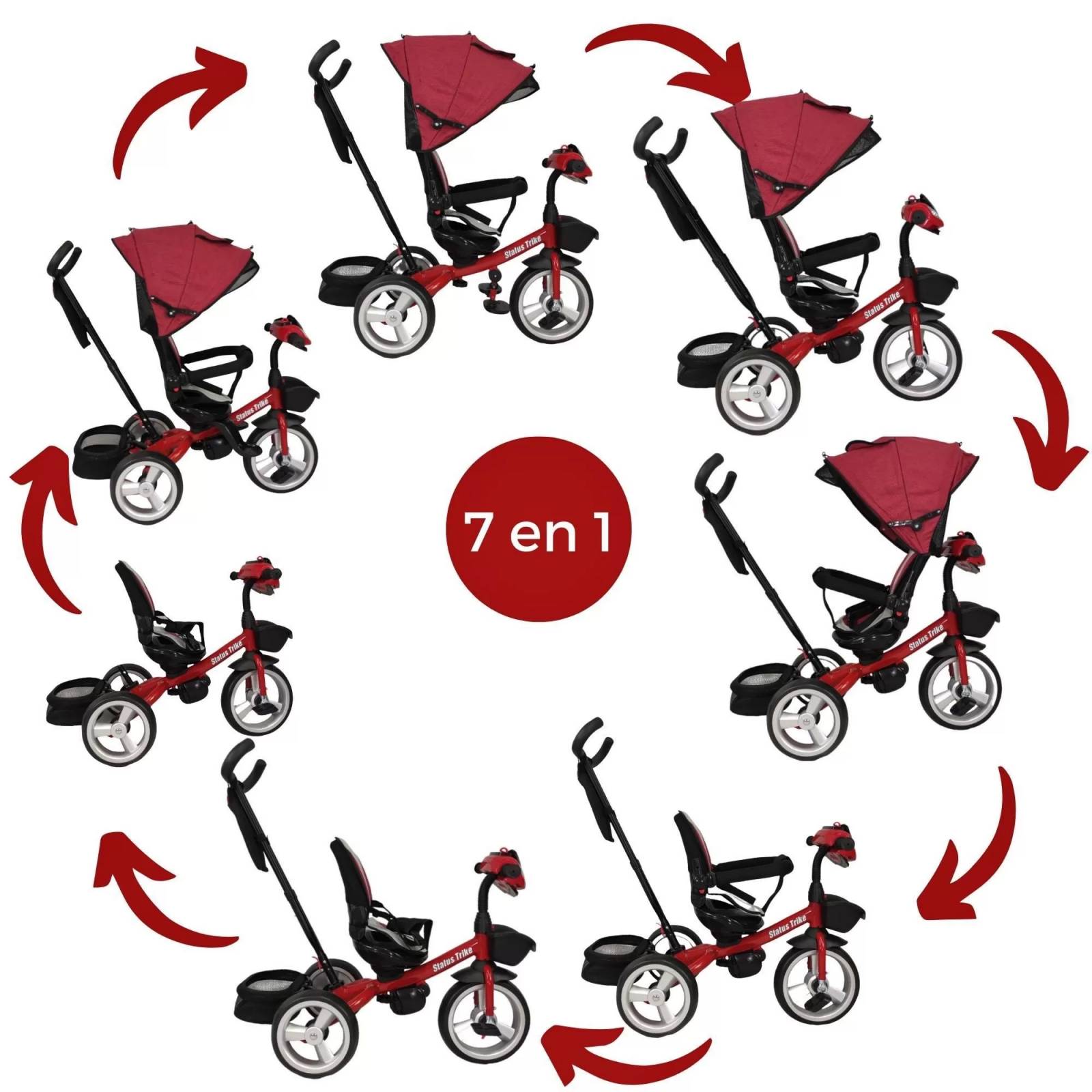 Triciclo para Niños 7en1 con Asiento Giratorio 360,luz,sonido  - Rojo.